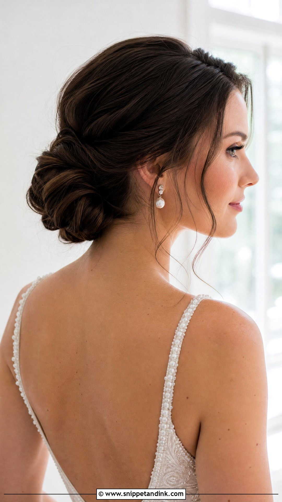 Dark Brown Hair Wedding Low Bun - Snippet and Ink - 15 Dark Brown Hair Wedding Hairstyles