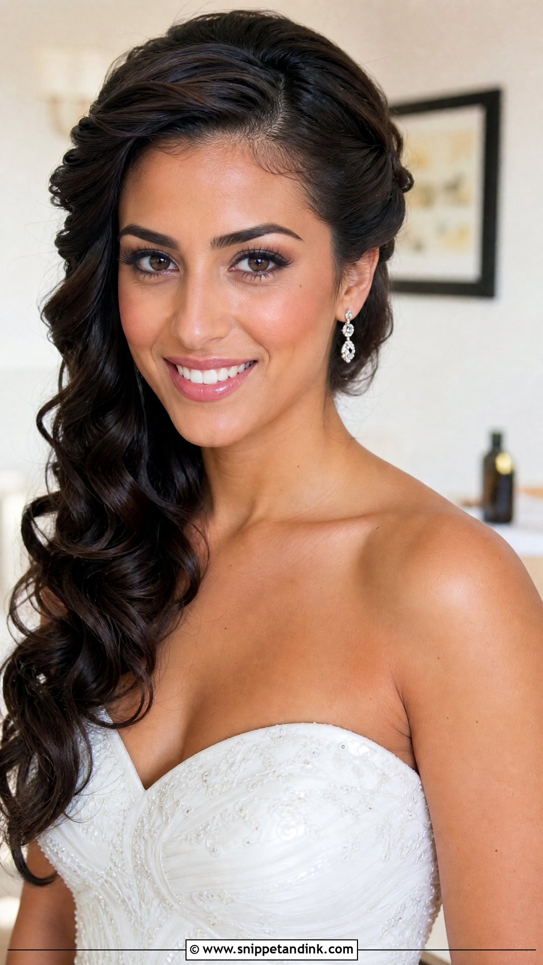Dark Brown Hair Wedding Side Swept Curls - Snippet and Ink - 15 Dark Brown Hair Wedding Hairstyles