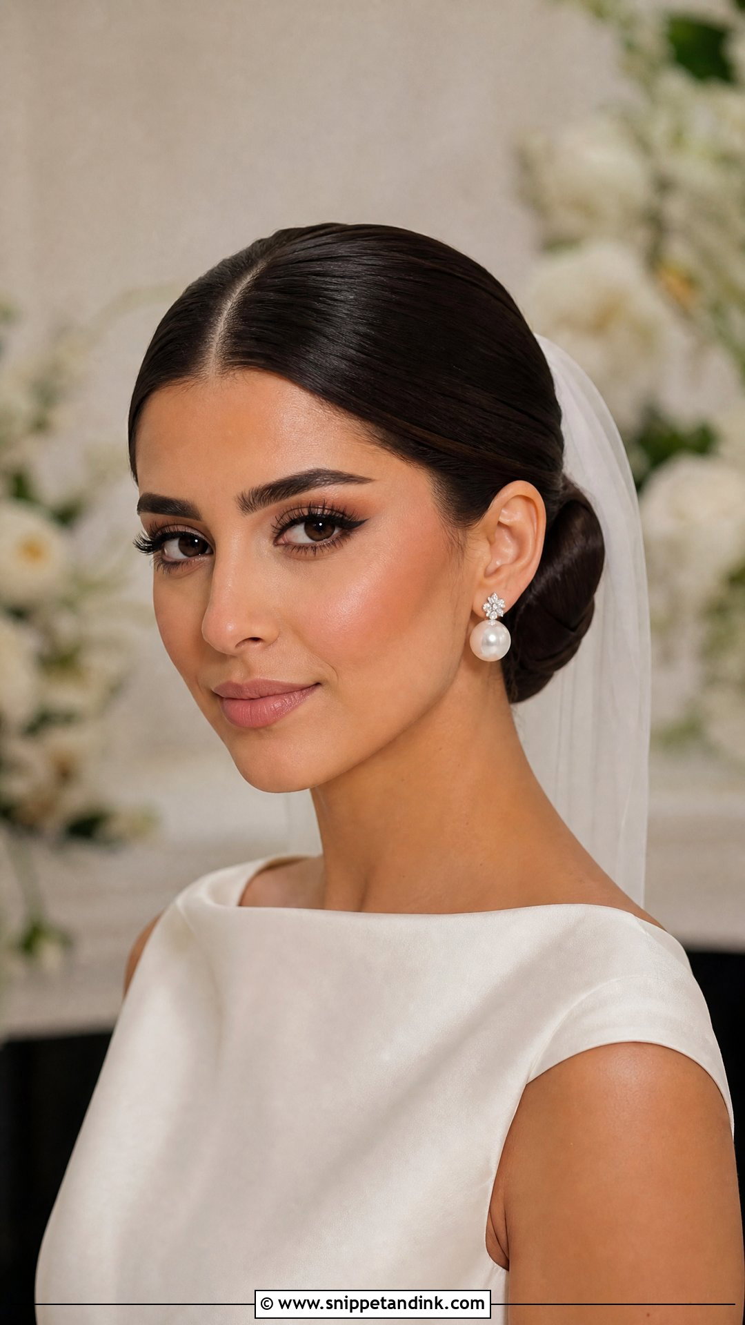 Dark Brown Hair Wedding Sleek Bun - Snippet and Ink - 15 Dark Brown Hair Wedding Hairstyles