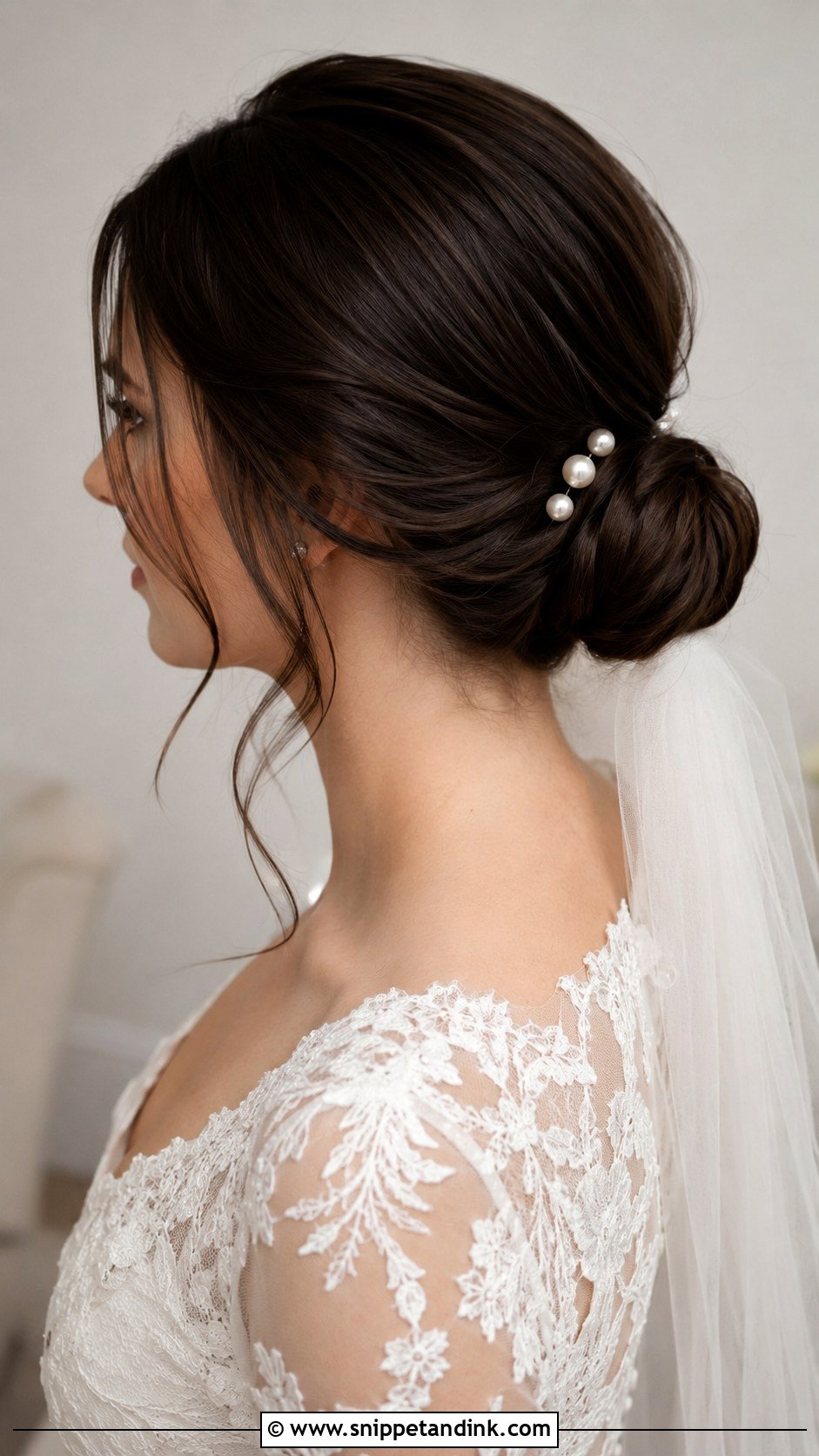 Dark Brown Low Bun Wedding Hair - Snippet and Ink - 20 Dark Brown Wedding Hair Ideas