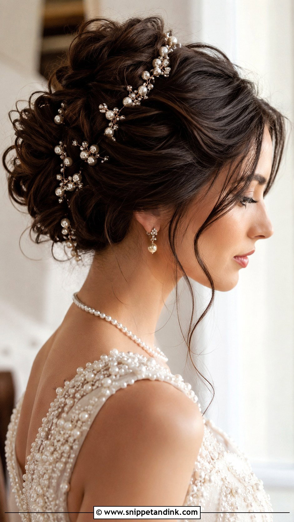 Dark Brown Wedding Hair With Pearls - Snippet and Ink - 20 Dark Brown Wedding Hair Ideas