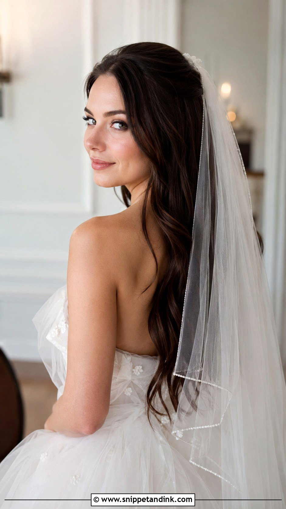 Dark Brown Wedding Hair With Veil Down - Snippet and Ink - 20 Dark Brown Wedding Hair Ideas