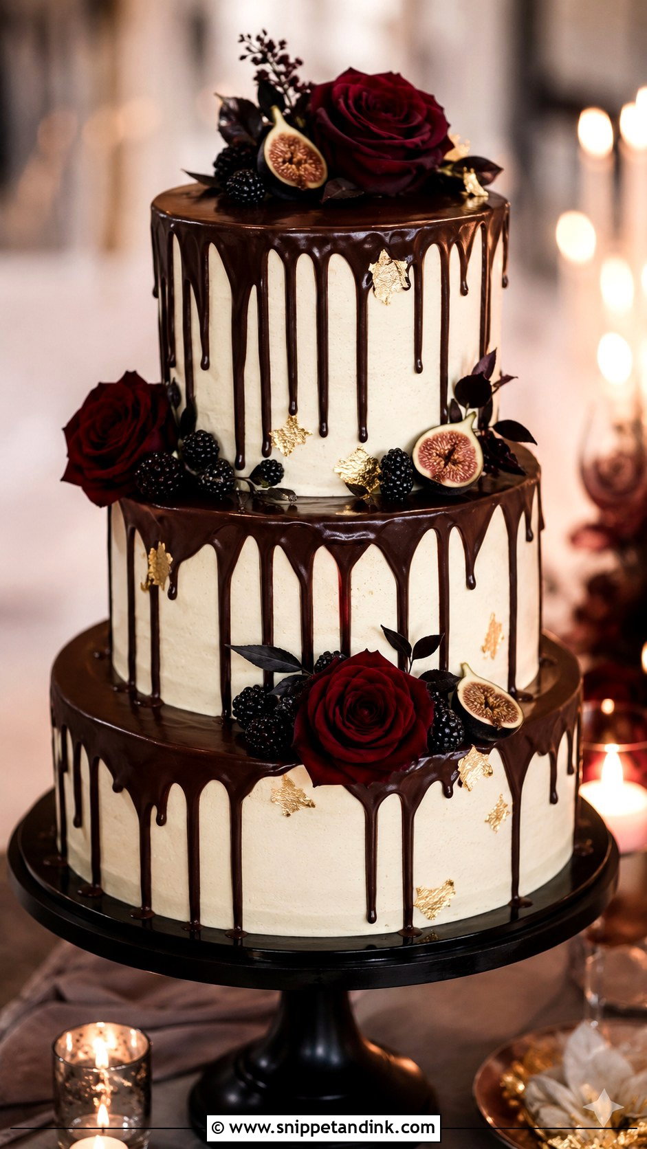 Dark Chocolate Drip Wedding Cake - Snippet and Ink - 20 Chocolate Drip Wedding Cake Ideas