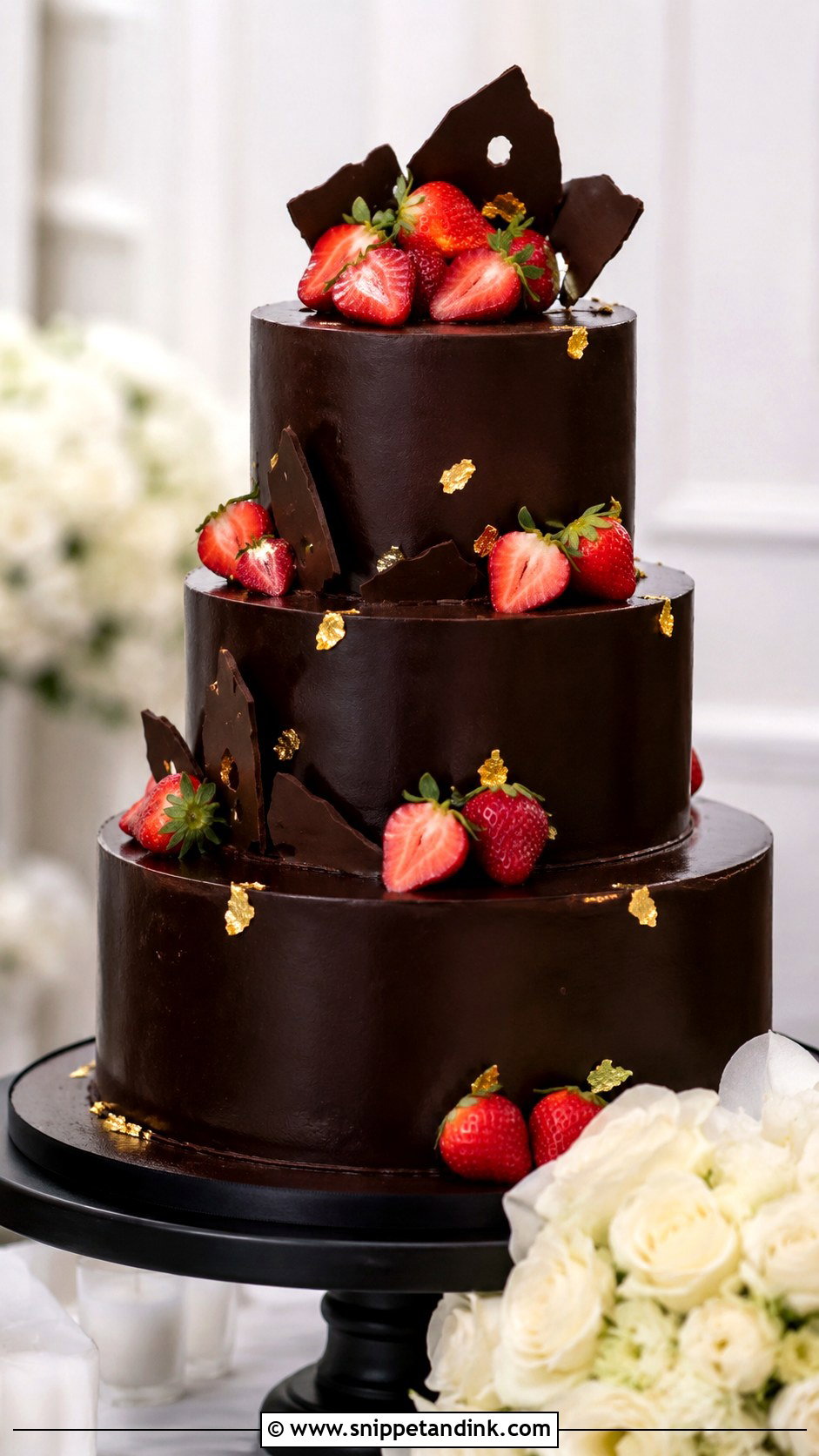 Dark Chocolate Strawberry Wedding Cake - Snippet and Ink - 25 Chocolate Strawberry Wedding Cake Ideas