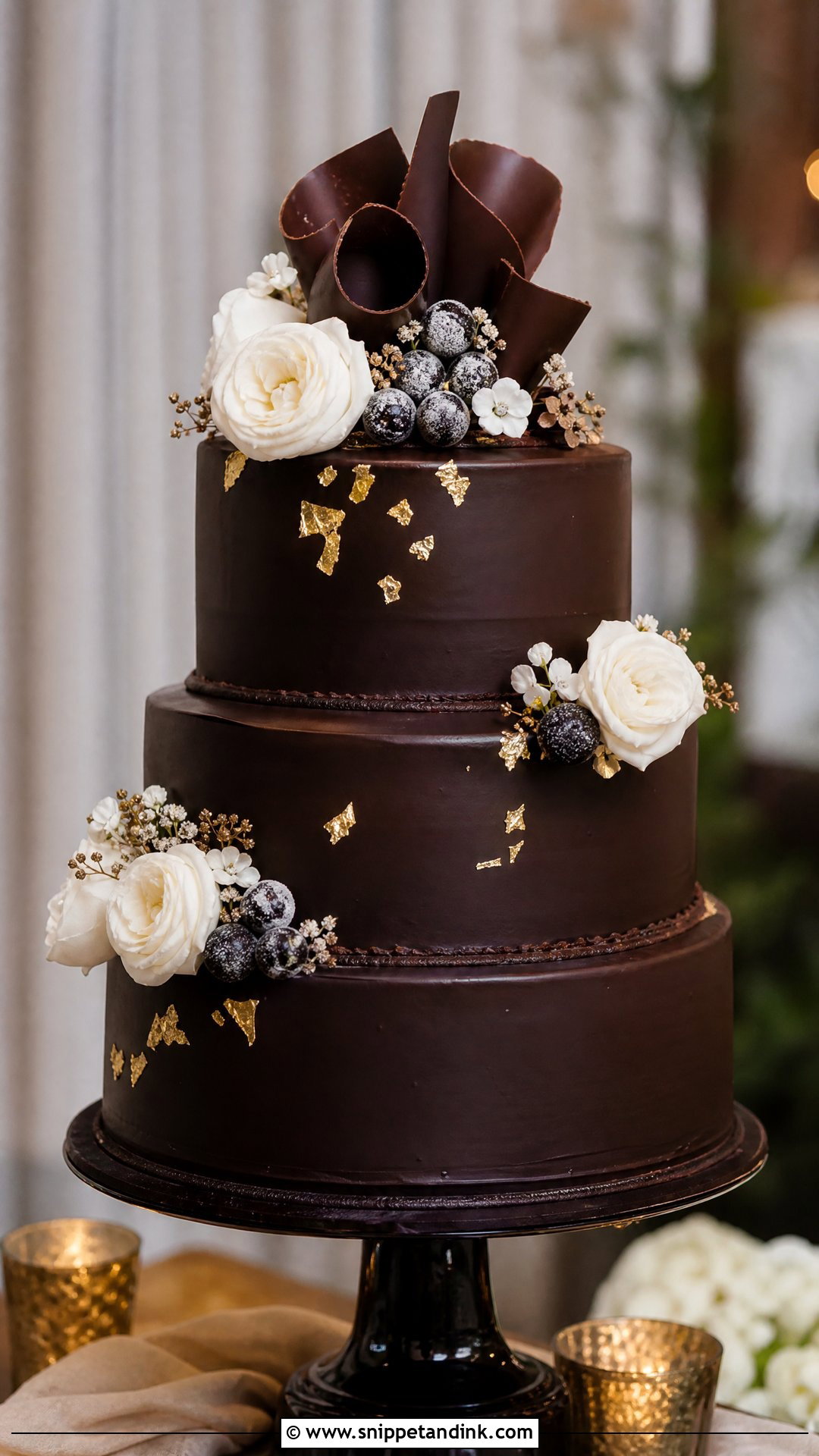 Dark Chocolate Winter Wedding Cake - Snippet and Ink - 20 Winter Wedding Cake Ideas