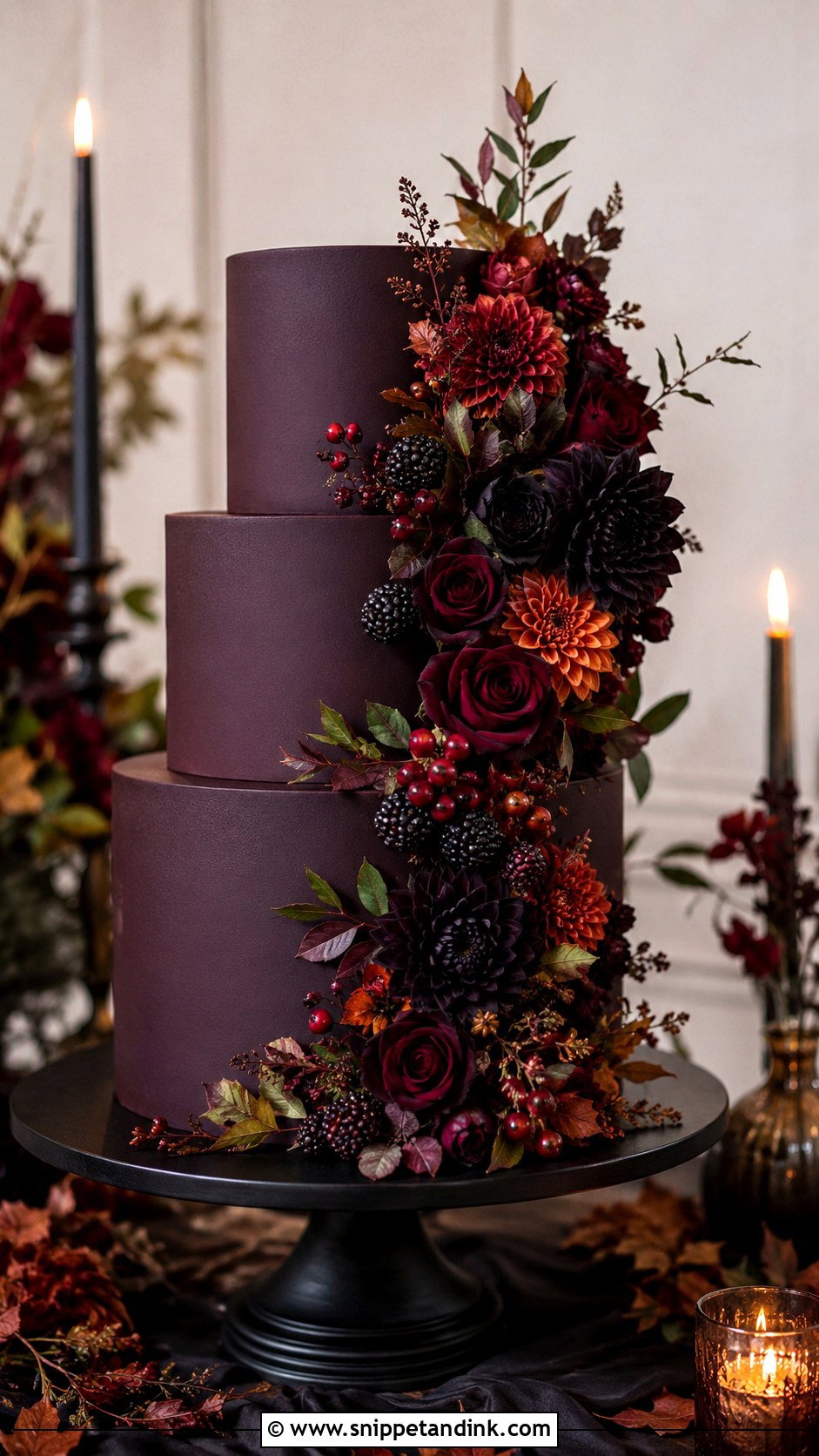 Dark Floral Halloween Wedding Cake - Snippet and Ink - 25 Elegant Halloween Wedding Cake Ideas
