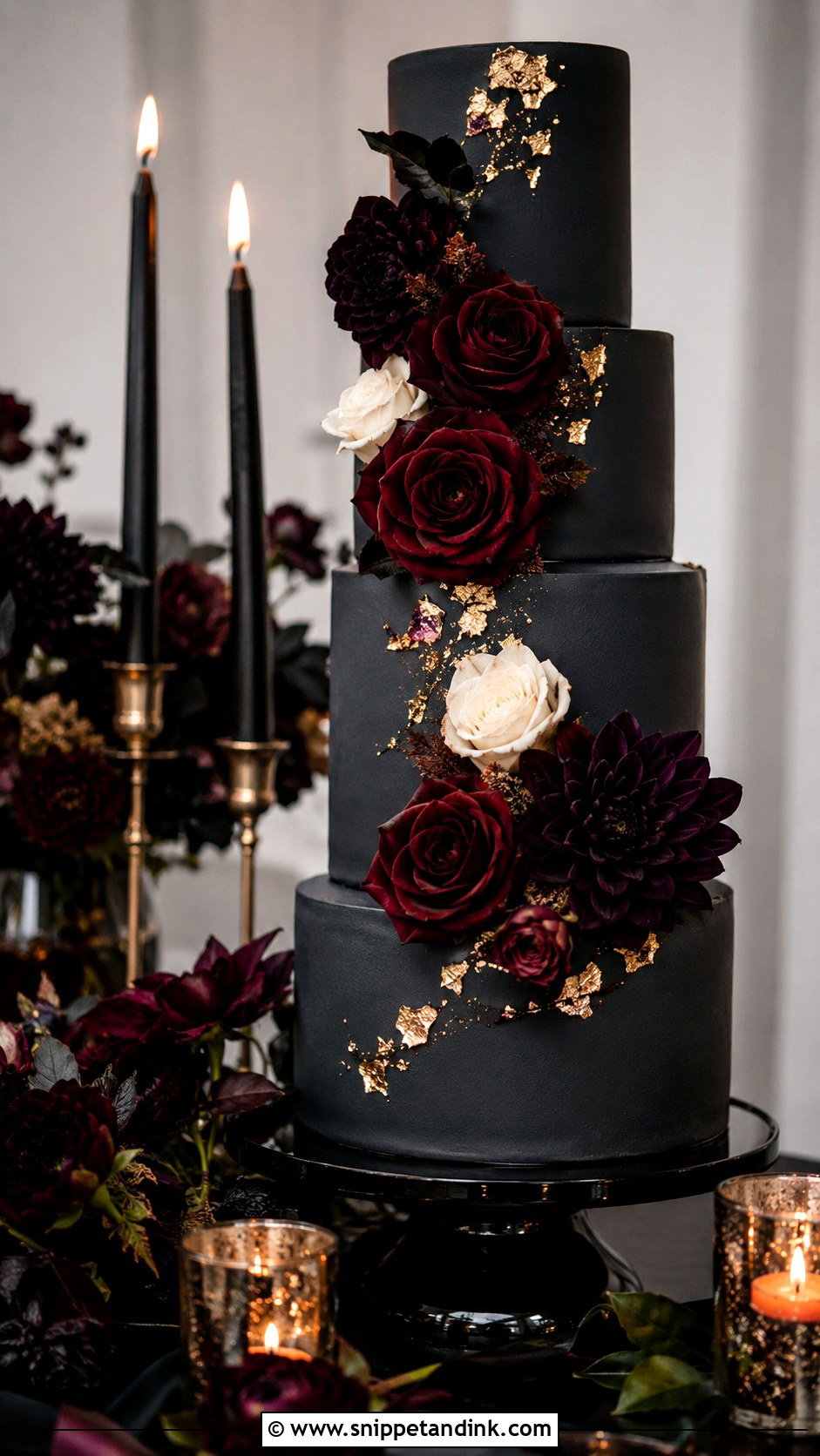 Dark Floral Wedding Cake - Snippet and Ink - 20 Dramatic Wedding Cake Ideas