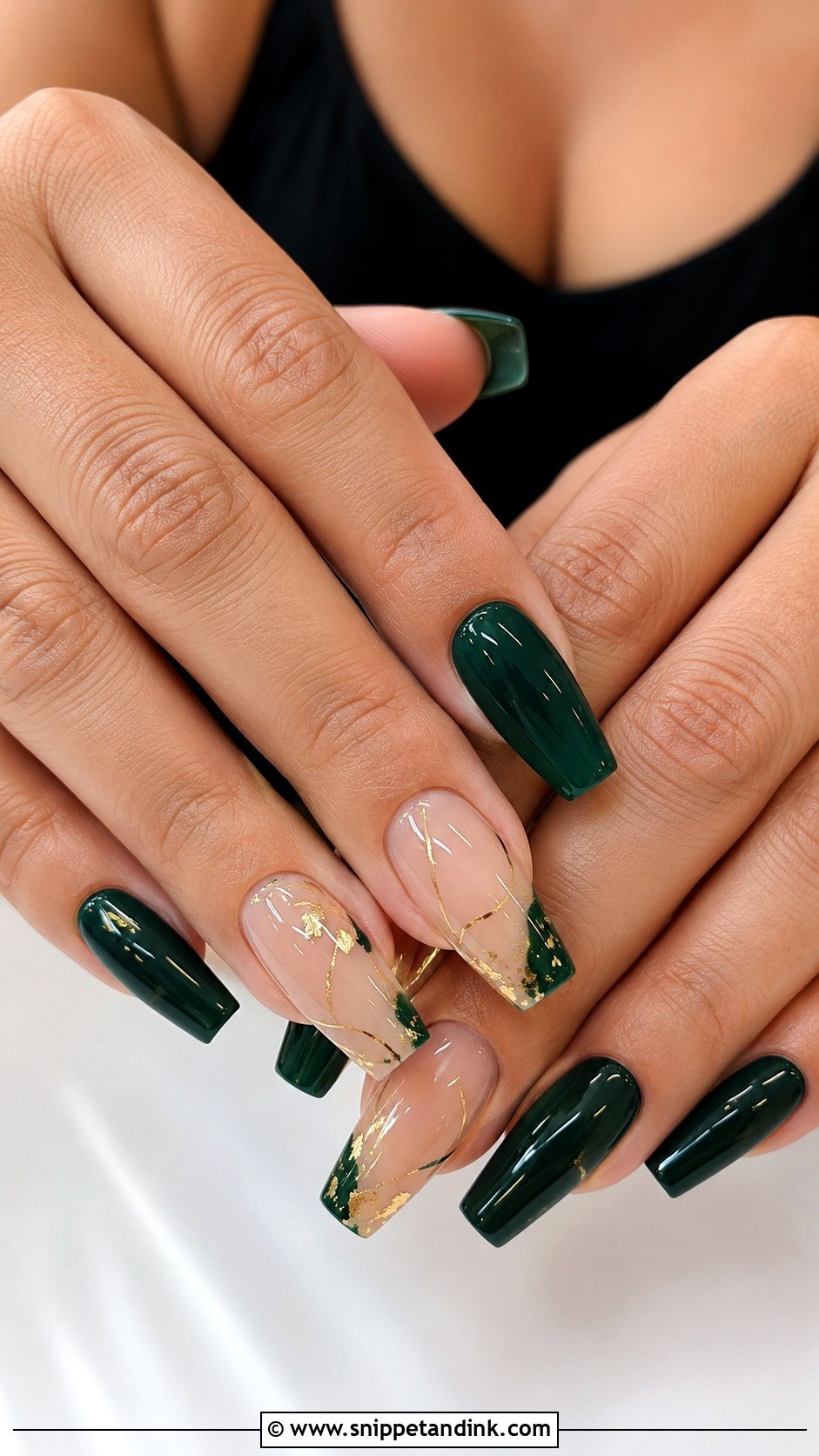 Dark Green Bridal Nails With Nude Accent Nails - Snippet and Ink - 20 Green Bridal Nails