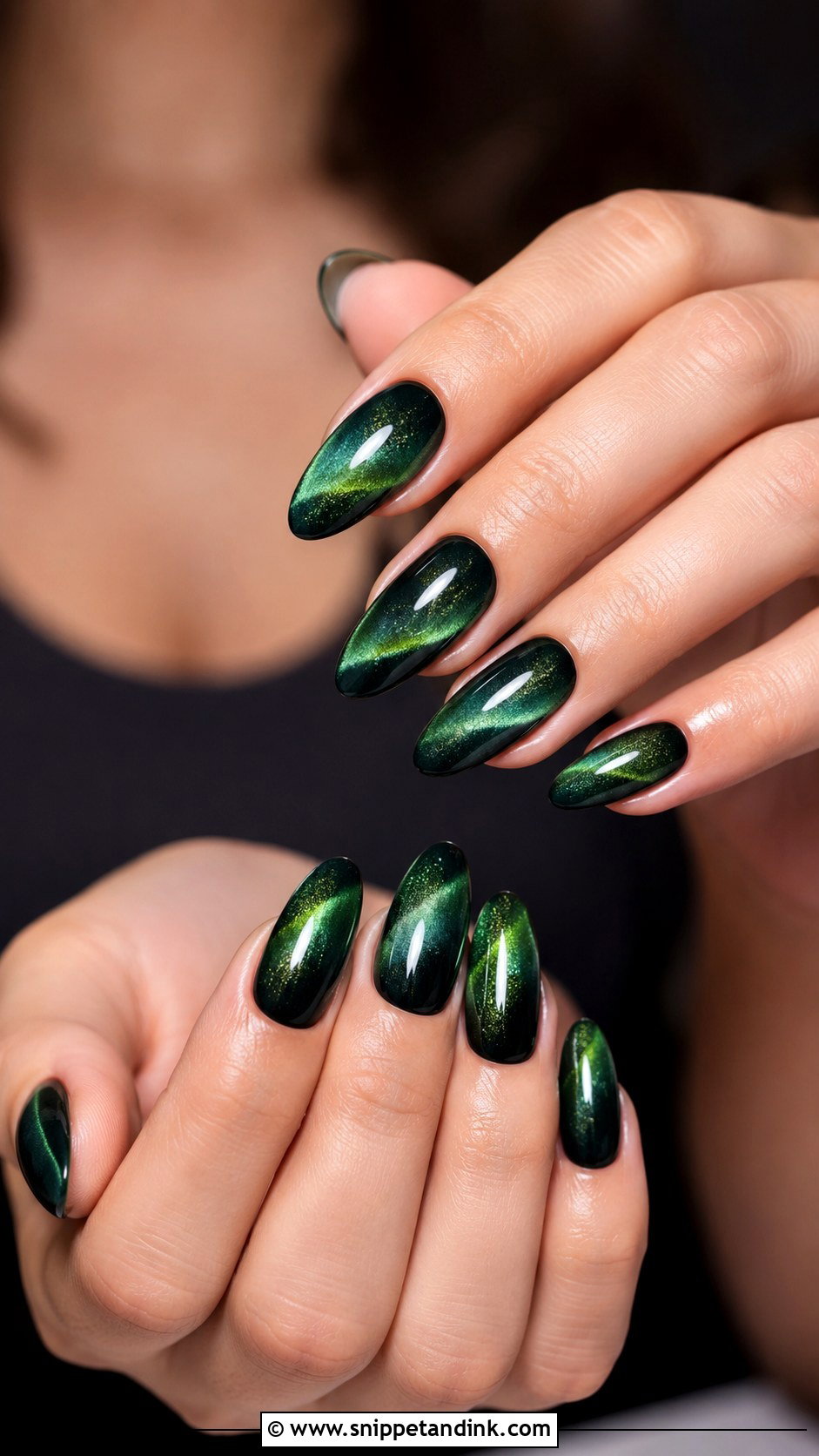 Dark Green Cat Eye Wedding Nails - Snippet and Ink - 20 Dark Green Wedding Nails
