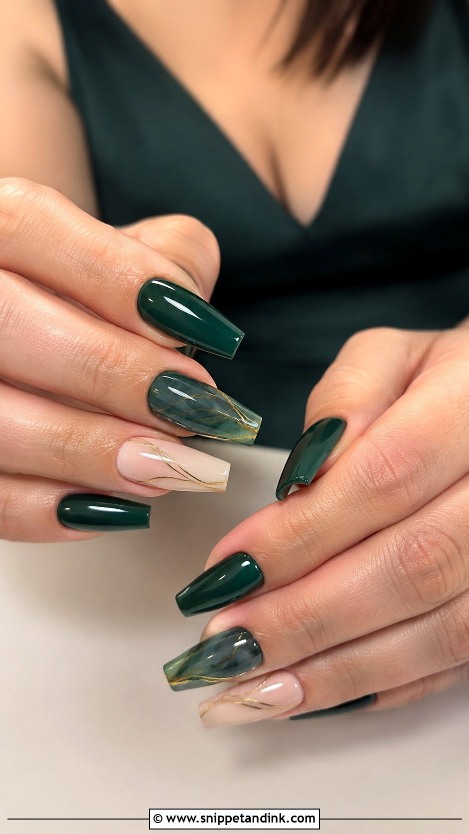 Dark Green Coffin Wedding Nails - Snippet and Ink - 20 Dark Green Wedding Nails