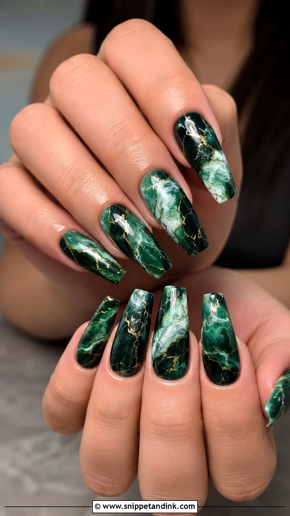 Dark Green Marble Wedding Nails - Snippet and Ink - 20 Dark Green Wedding Nails