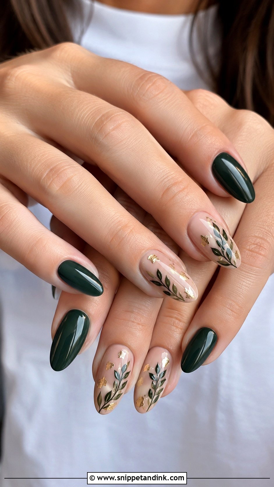 Dark Green Nails With Nude Accent Nails - Snippet and Ink - 20 Dark Green Wedding Nails