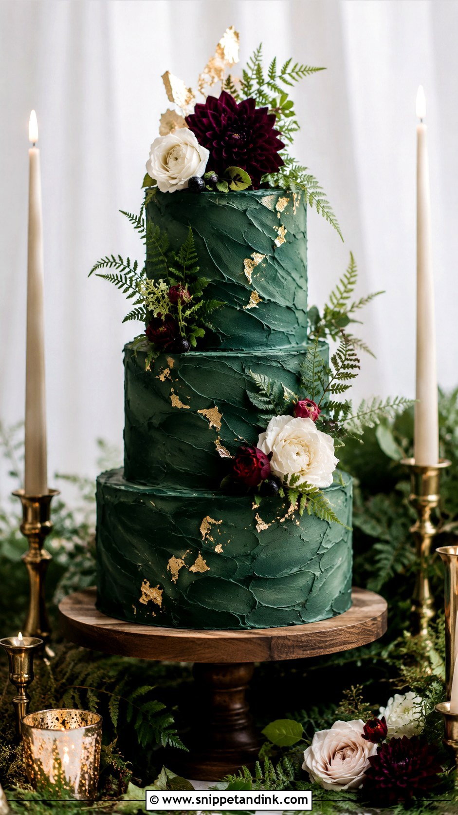 Dark Green Wedding Cake - Snippet and Ink - 20 Moody Jewel Tone Wedding Cake Ideas