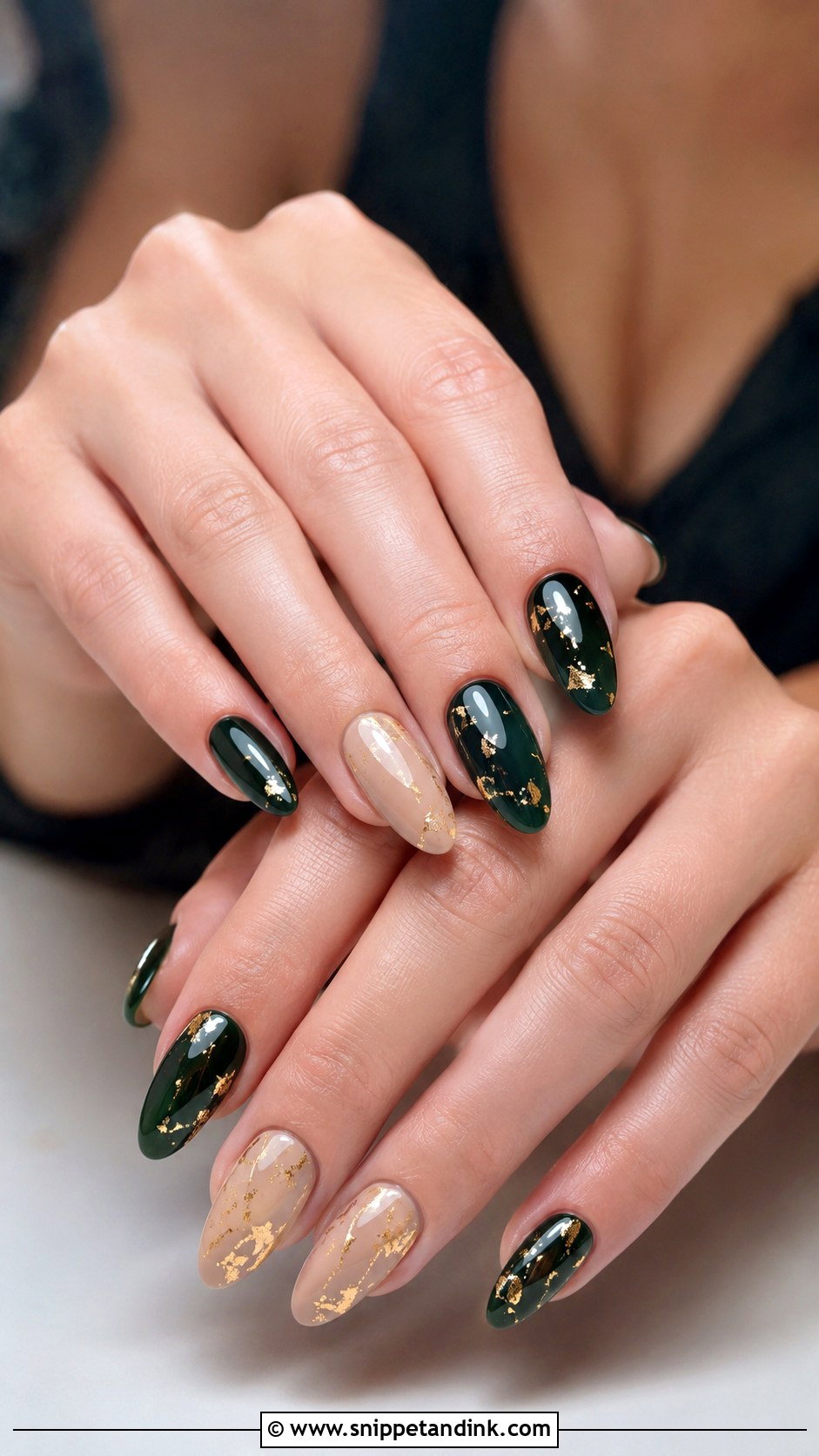Dark Green Wedding Nails With Gold Foil - Snippet and Ink - 20 Dark Green Wedding Nails
