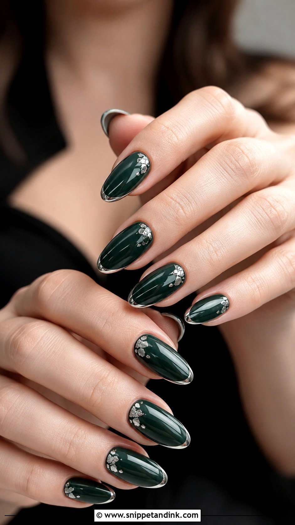 Dark Green Wedding Nails With Silver Details - Snippet and Ink - 20 Dark Green Wedding Nails