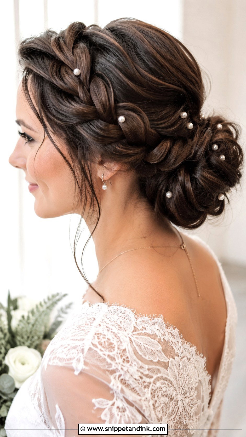 Dark Hair Bridal Braided Bun - Snippet and Ink - 20 Dark Hair Bridal Hair Ideas