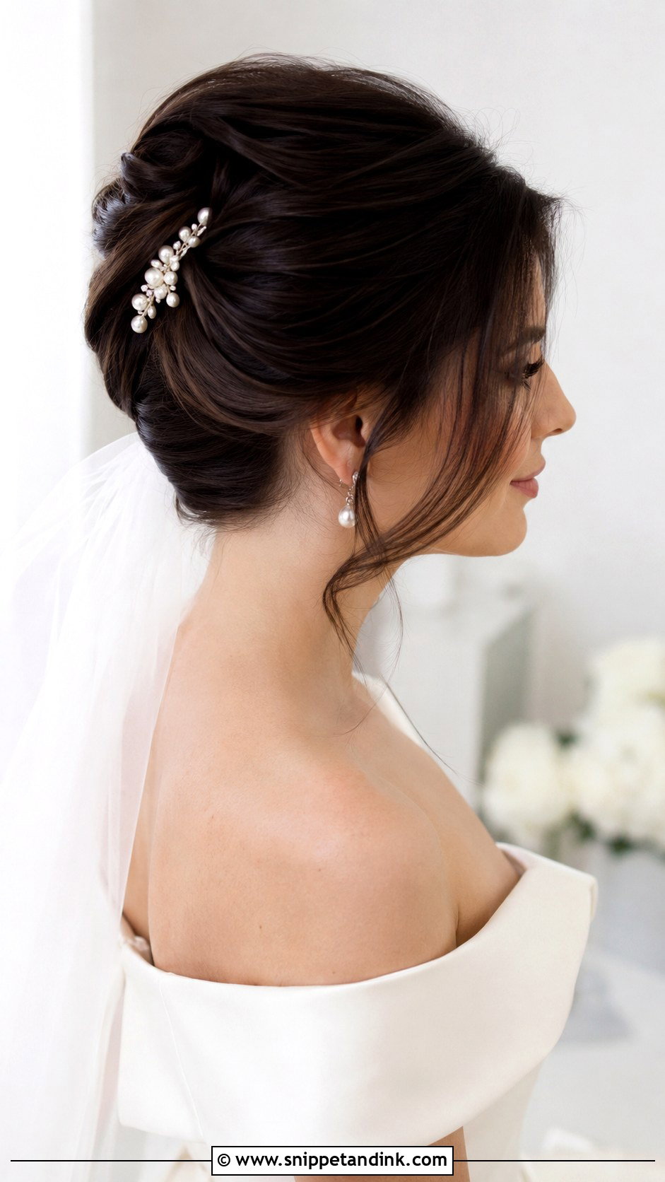 Dark Hair Bridal French Twist - Snippet and Ink - 20 Dark Hair Bridal Hair Ideas