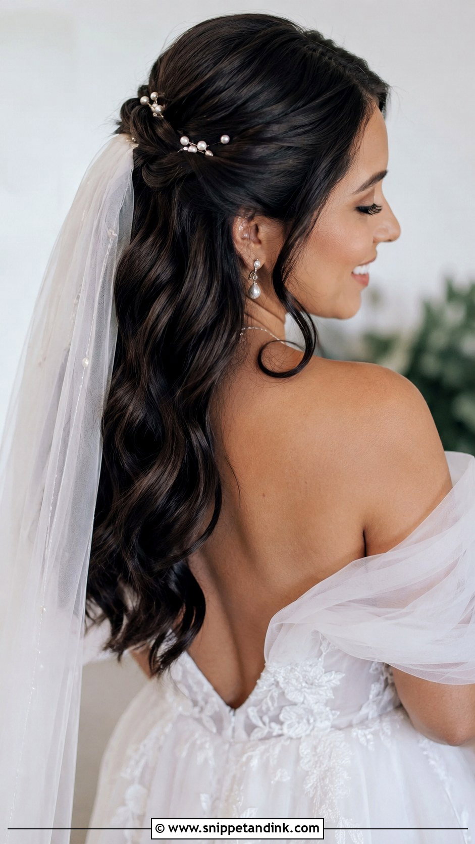 Dark Hair Bridal Half Up Half Down - Snippet and Ink - 20 Dark Hair Bridal Hair Ideas