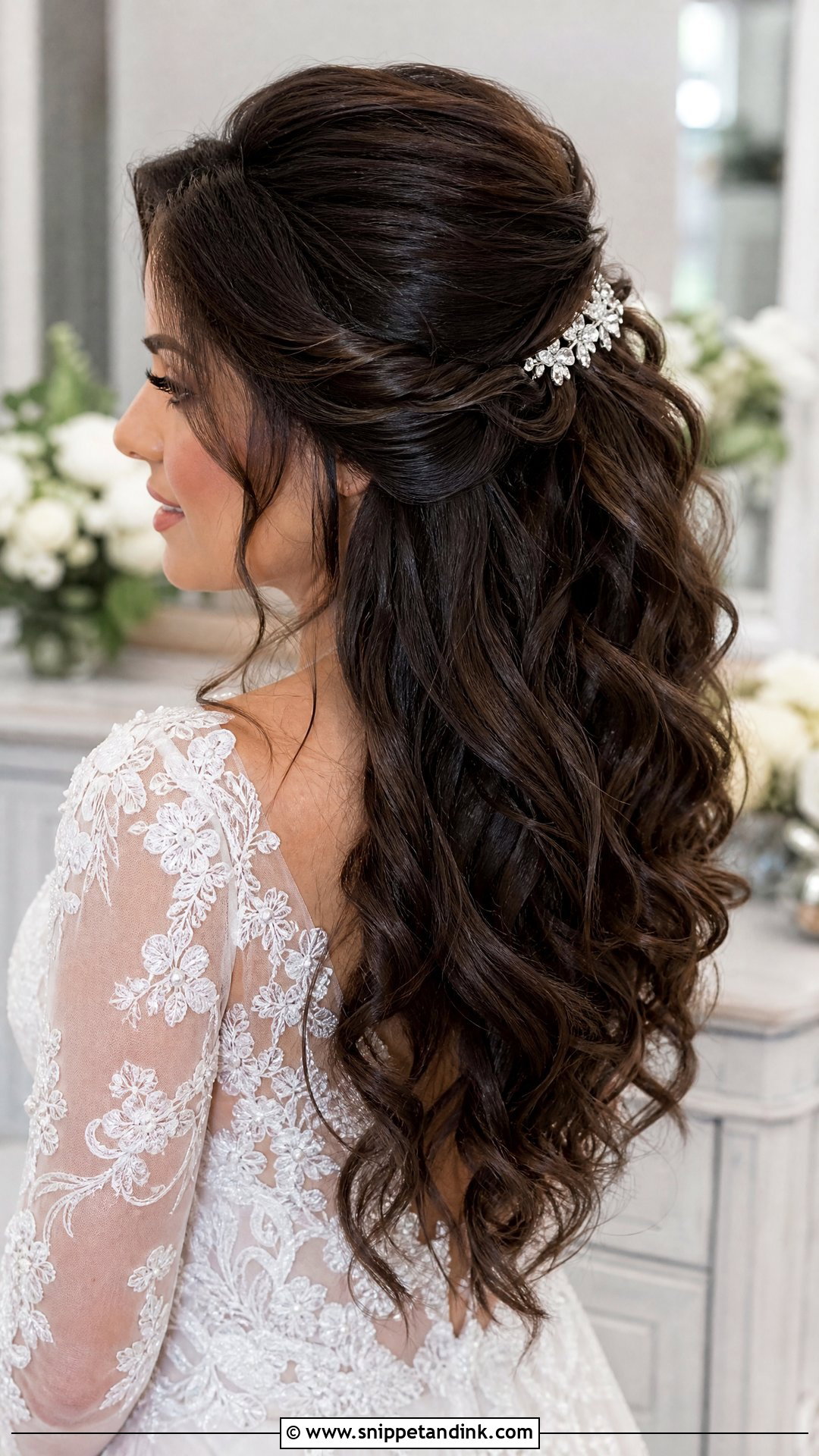 Dark Hair Bridal Half Up Half Down - Snippet and Ink - 15 Dark Hair Bridal Hairstyles