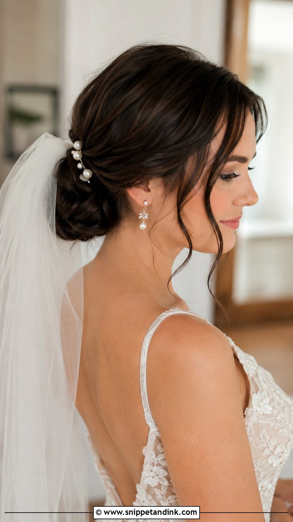Dark Hair Bridal Low Bun - Snippet and Ink - 20 Dark Hair Bridal Hair Ideas