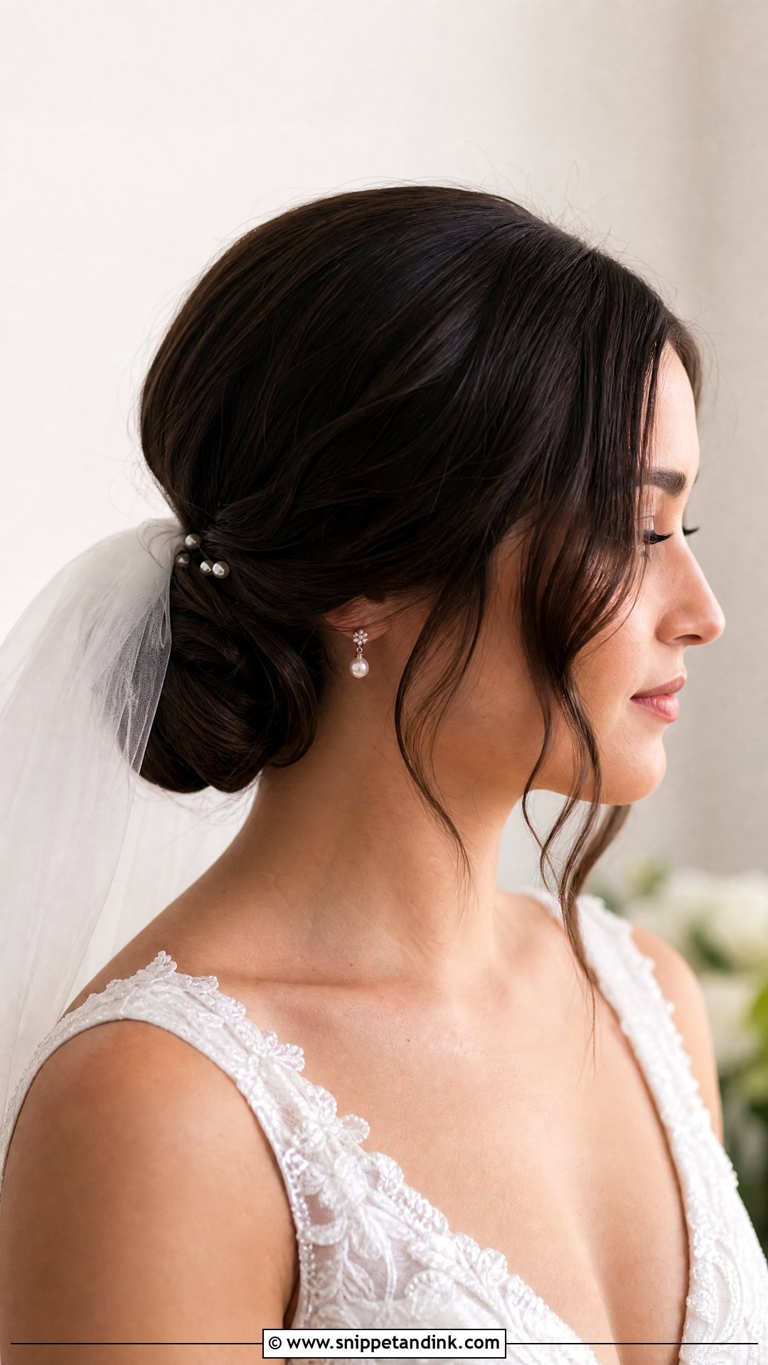 Dark Hair Bridal Low Bun - Snippet and Ink - 15 Dark Hair Bridal Hairstyles