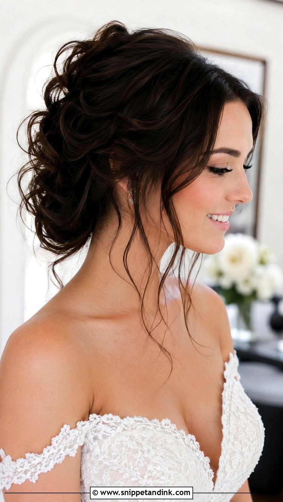 Dark Hair Bridal Messy Updo - Snippet and Ink - 20 Dark Hair Bridal Hair Ideas