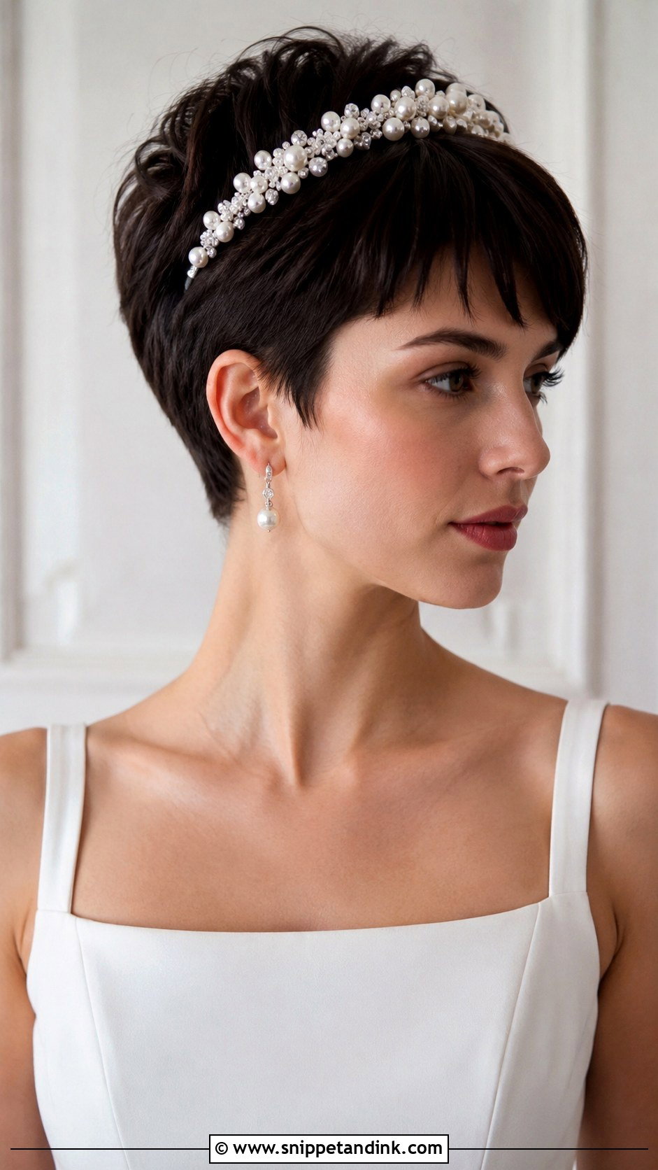 Dark Hair Bridal Pixie With Headband - Snippet and Ink - 20 Dark Hair Bridal Hair Ideas