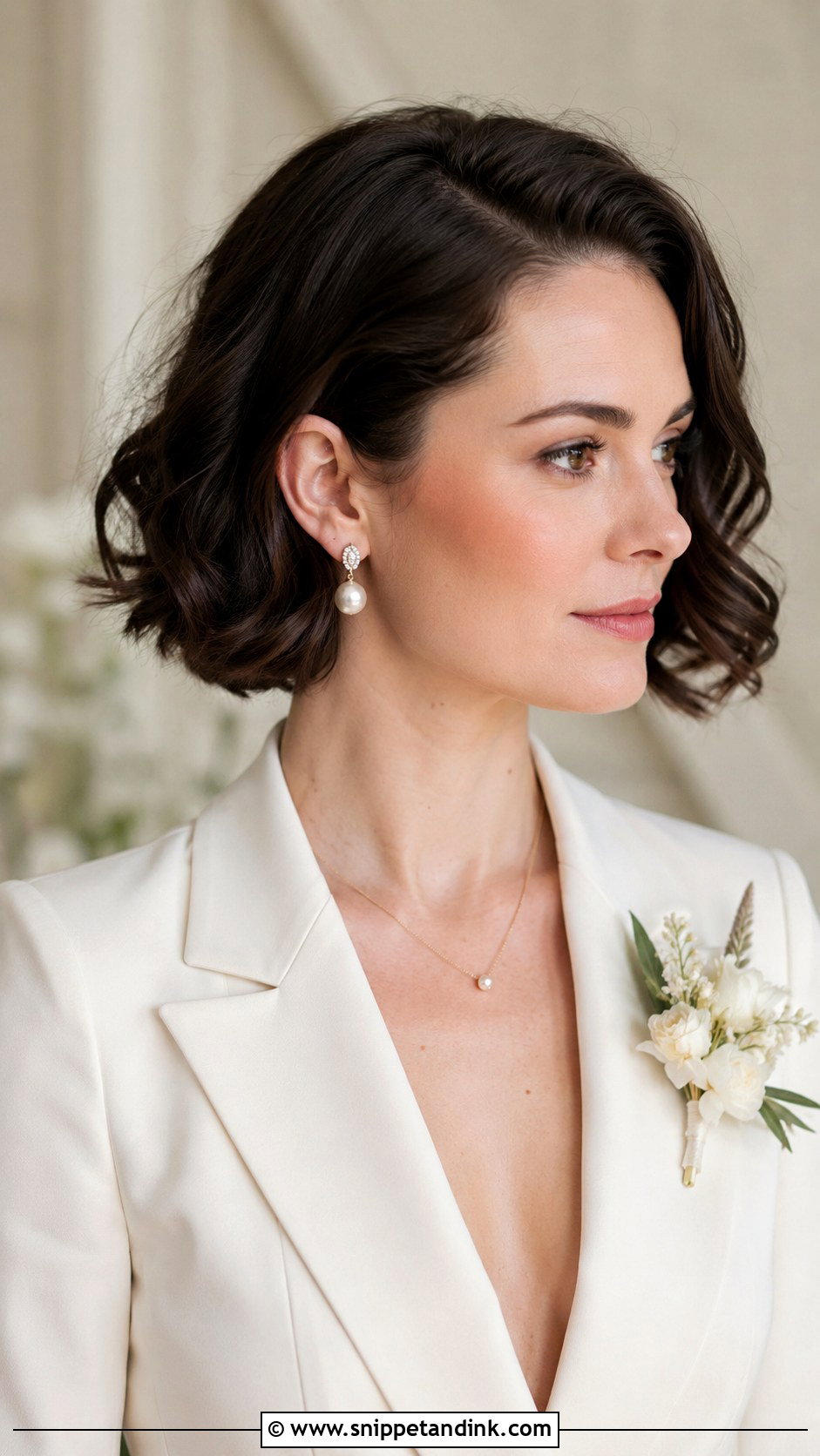 Dark Hair Bridal Short Bob Waves - Snippet and Ink - 20 Dark Hair Bridal Hair Ideas