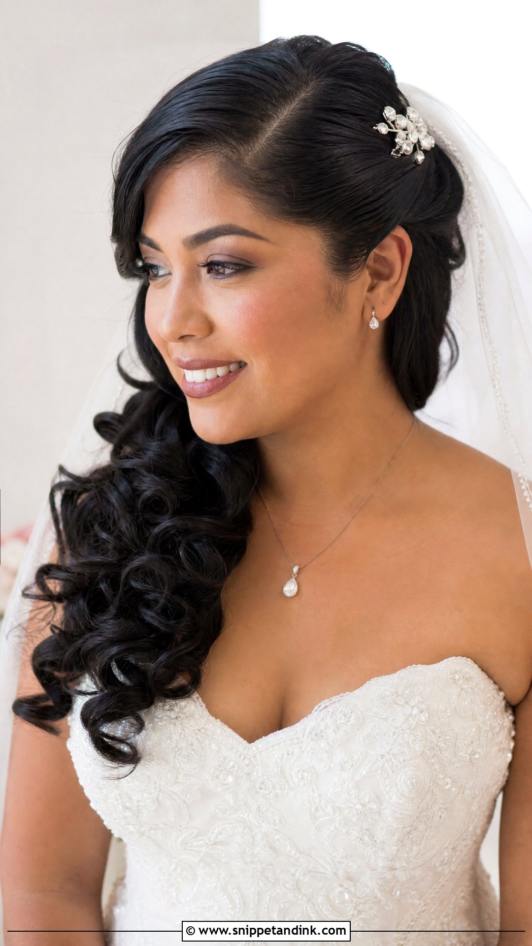 Dark Hair Bridal Side Swept Curls - Snippet and Ink - 15 Dark Hair Bridal Hairstyles