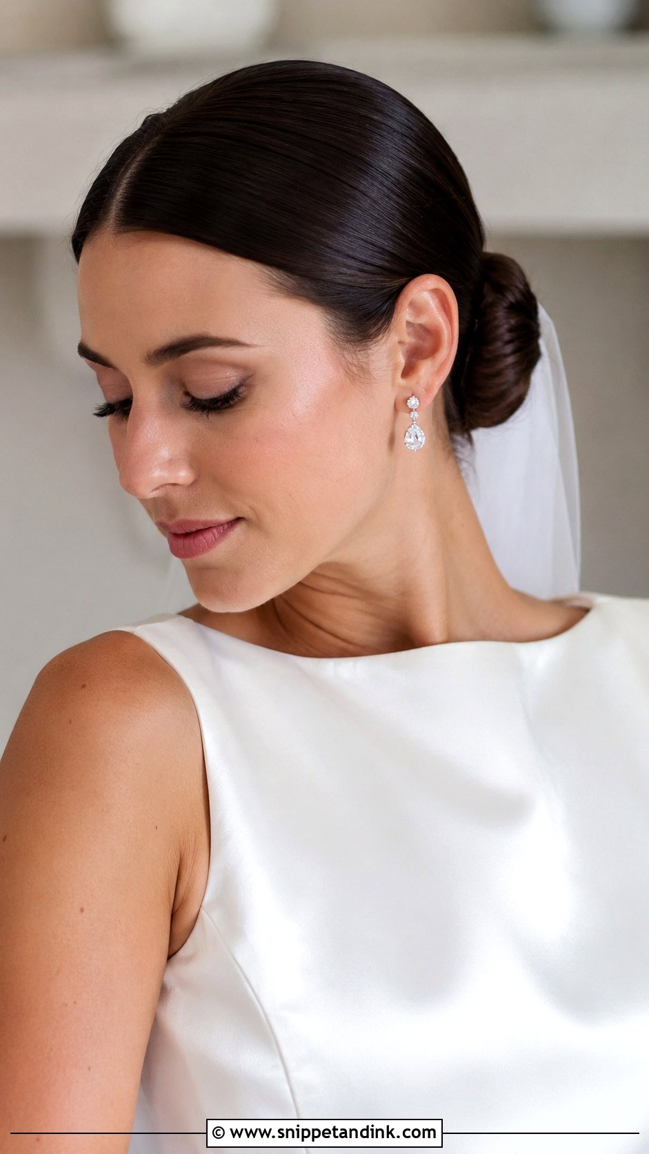Dark Hair Bridal Sleek Bun - Snippet and Ink - 20 Dark Hair Bridal Hair Ideas