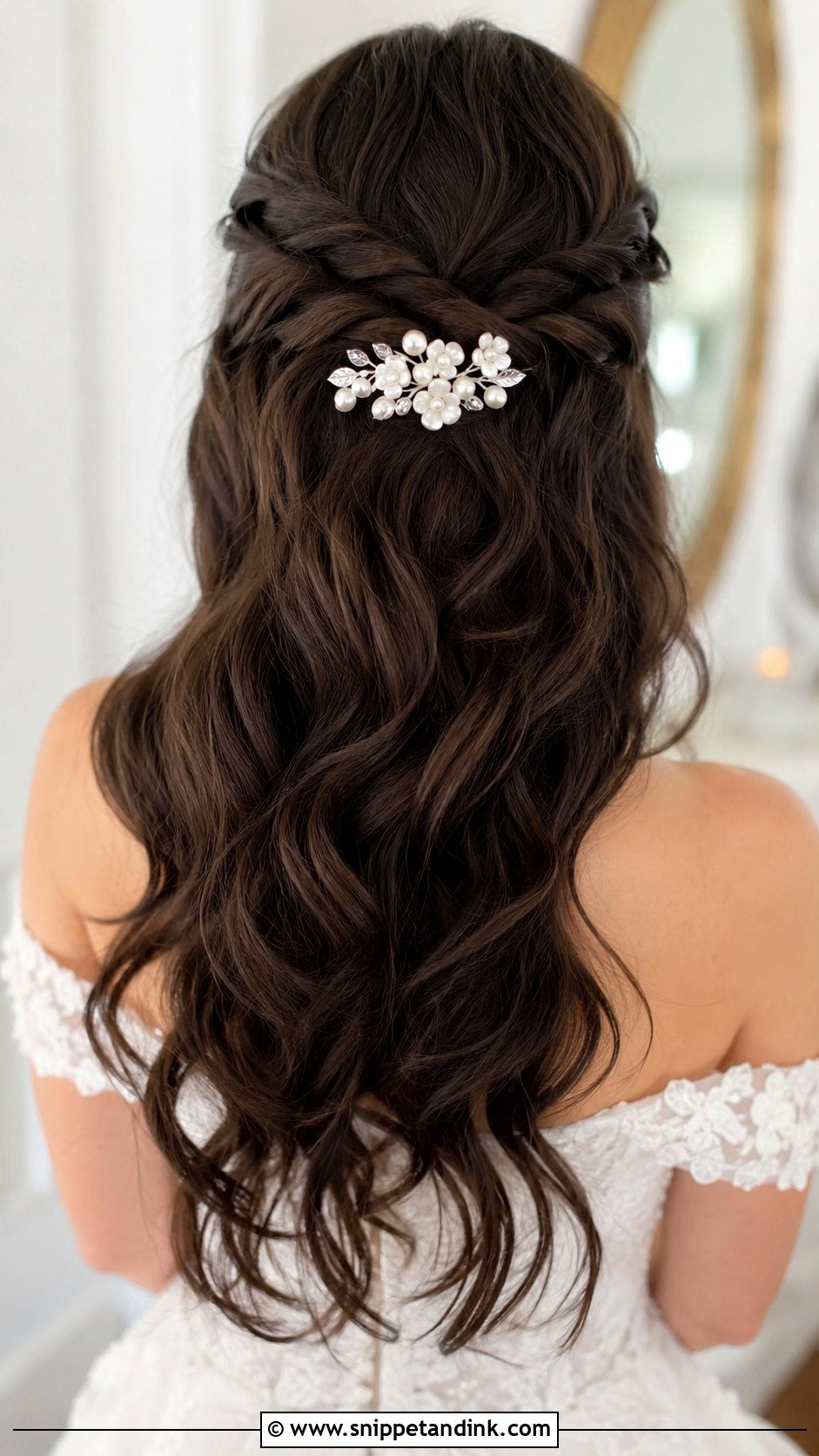 Dark Hair Bridal Twisted Half Up - Snippet and Ink - 20 Dark Hair Bridal Hair Ideas