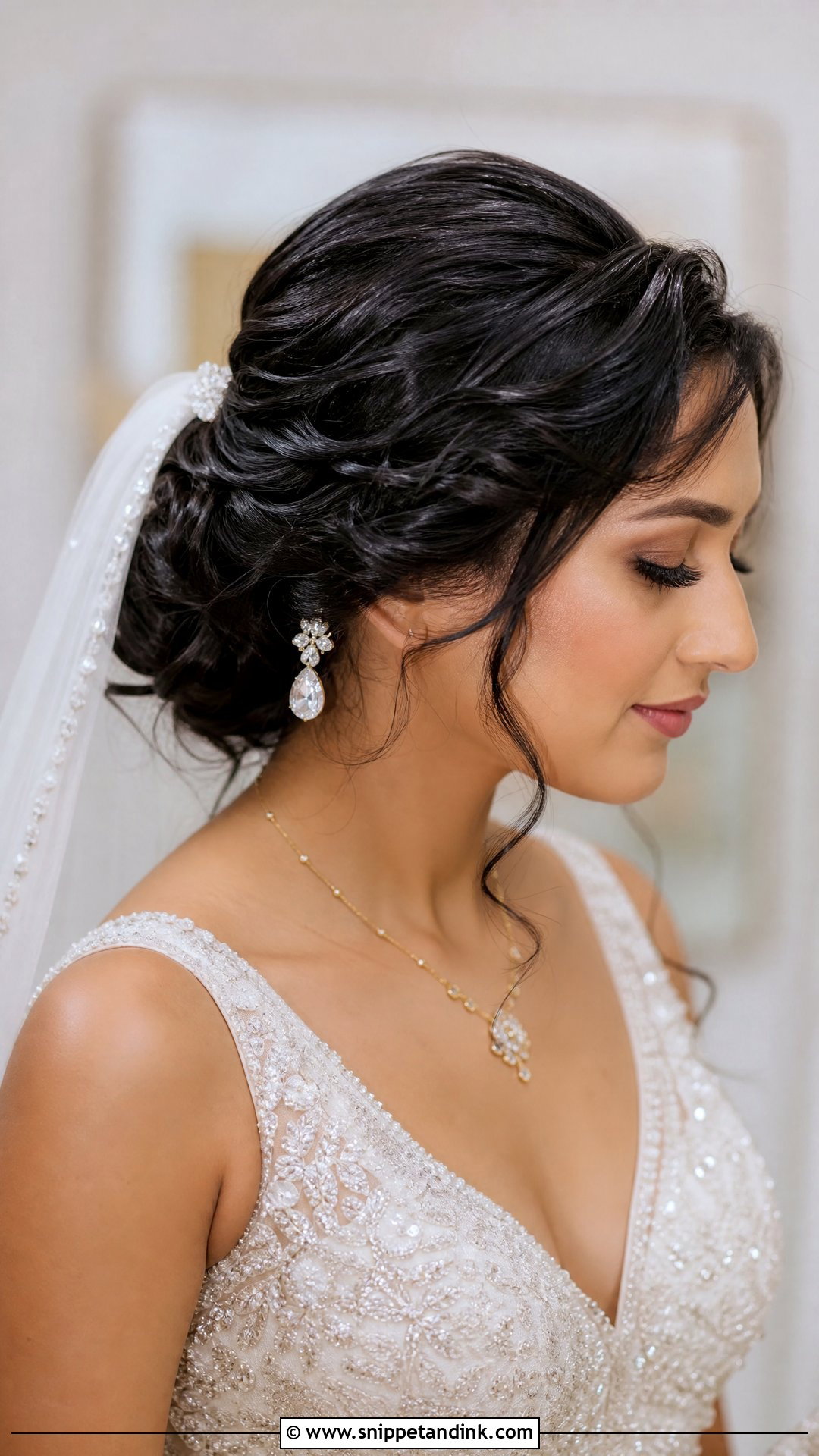 Dark Hair Bridal Veil Updo - Snippet and Ink - 15 Dark Hair Bridal Hairstyles