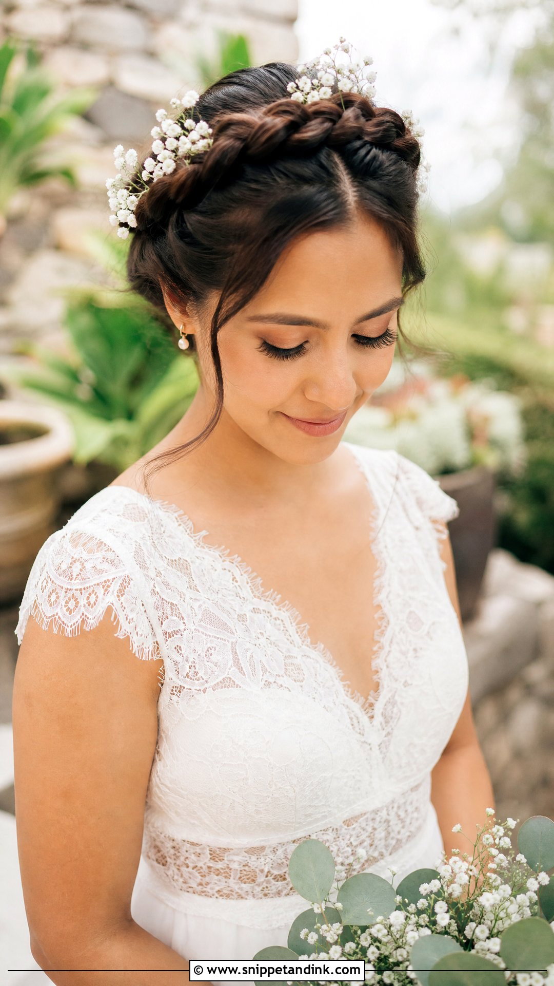 Dark Hair Crown Braid Wedding Style - Snippet and Ink - 20 Dark Wedding Hair Ideas