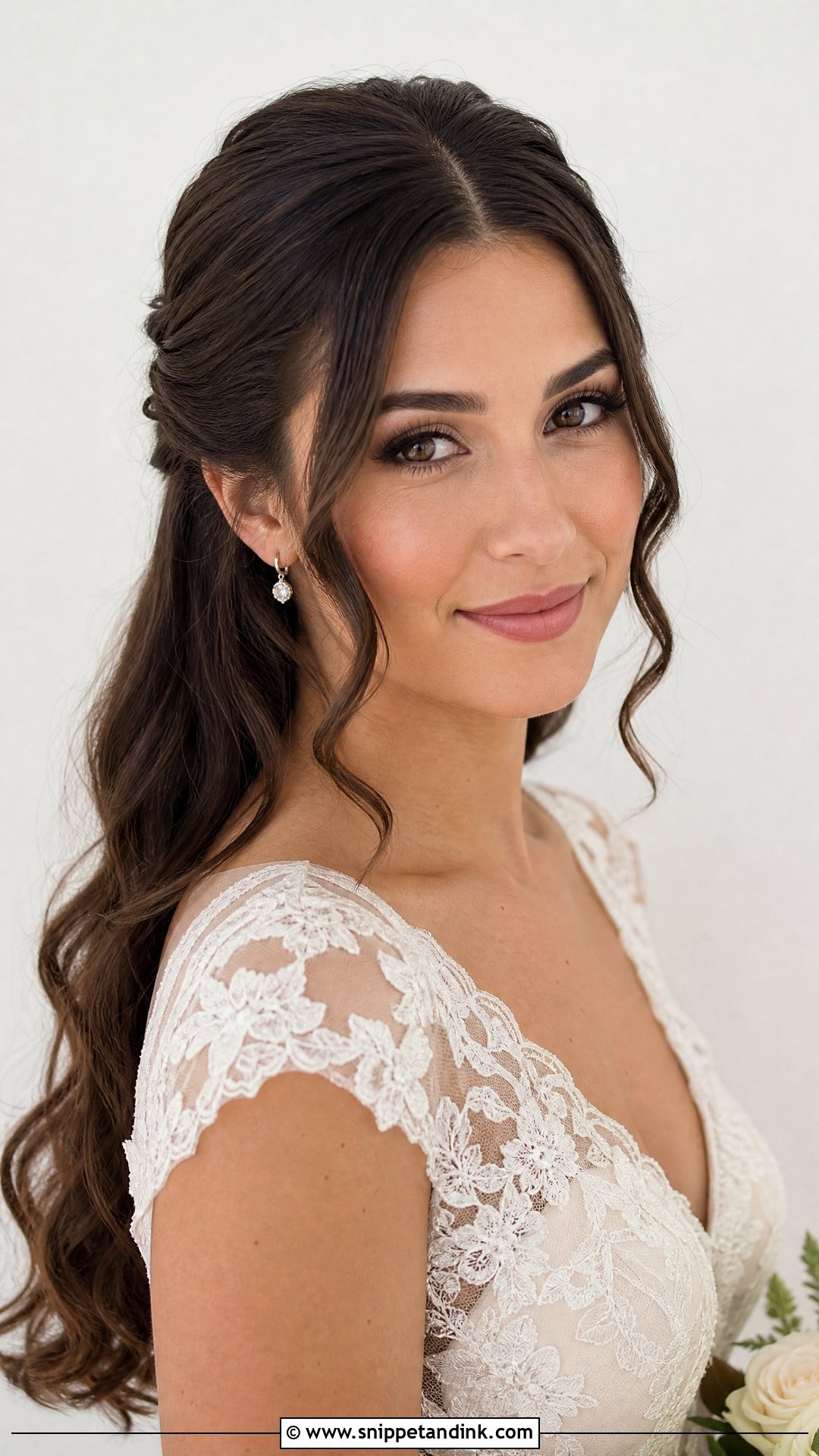 Dark Hair Half Up Half Down With Face Framing Pieces - Snippet and Ink - 15 Dark Hair Half-Up Half-Down Wedding Hair Ideas