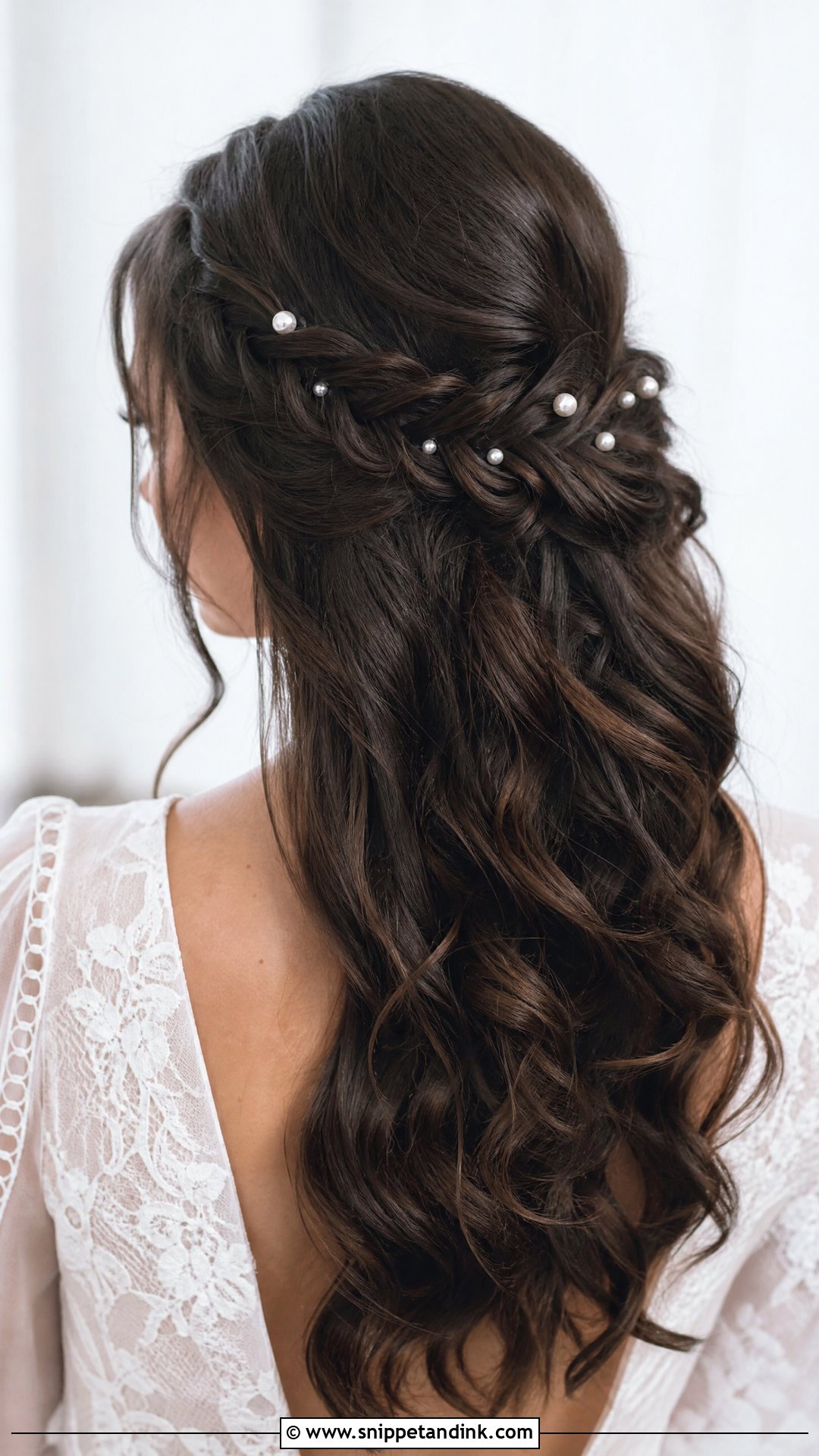 Dark Hair Half Up Half Down With Fishtail Braid - Snippet and Ink - 15 Dark Hair Half-Up Half-Down Wedding Hair Ideas