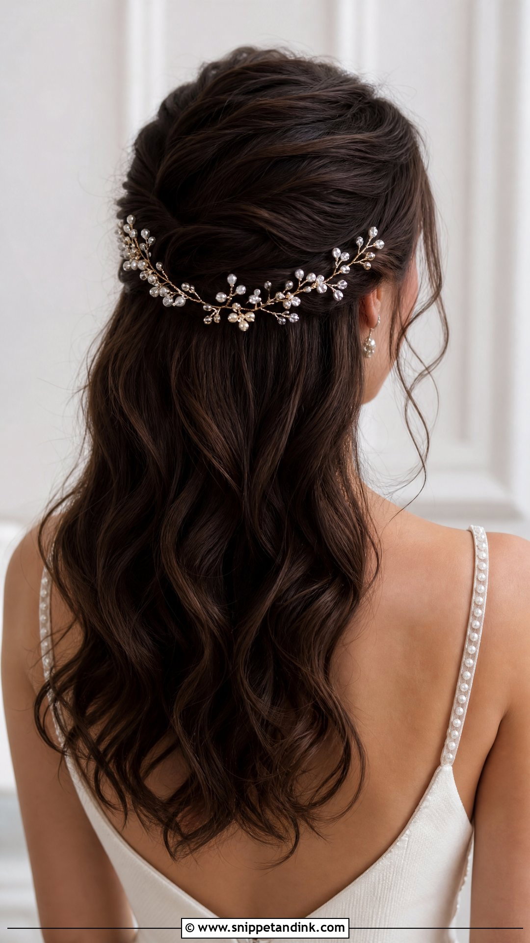 Dark Hair Half Up Half Down With Hair Vine - Snippet and Ink - 15 Dark Hair Half-Up Half-Down Wedding Hair Ideas
