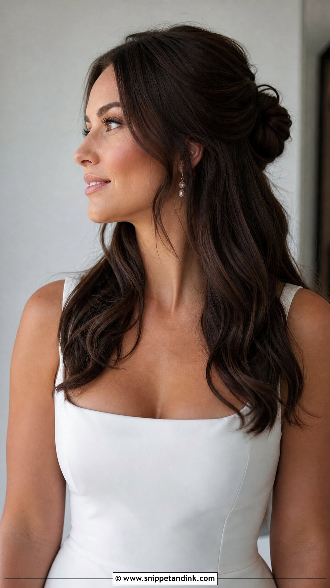 Dark Hair Half Up Half Down With Low Bun - Snippet and Ink - 15 Dark Hair Half-Up Half-Down Wedding Hair Ideas