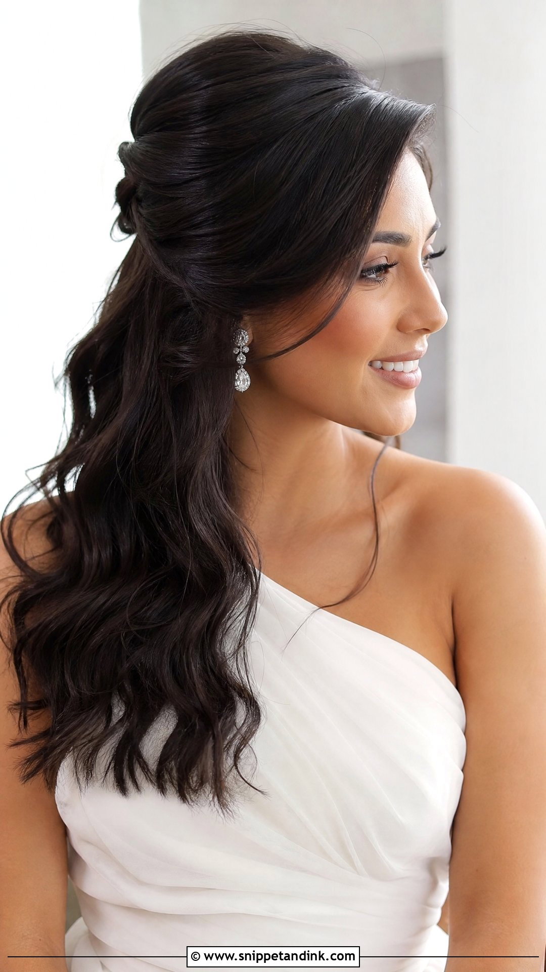 Dark Hair Half Up Half Down With Side Part - Snippet and Ink - 15 Dark Hair Half-Up Half-Down Wedding Hair Ideas