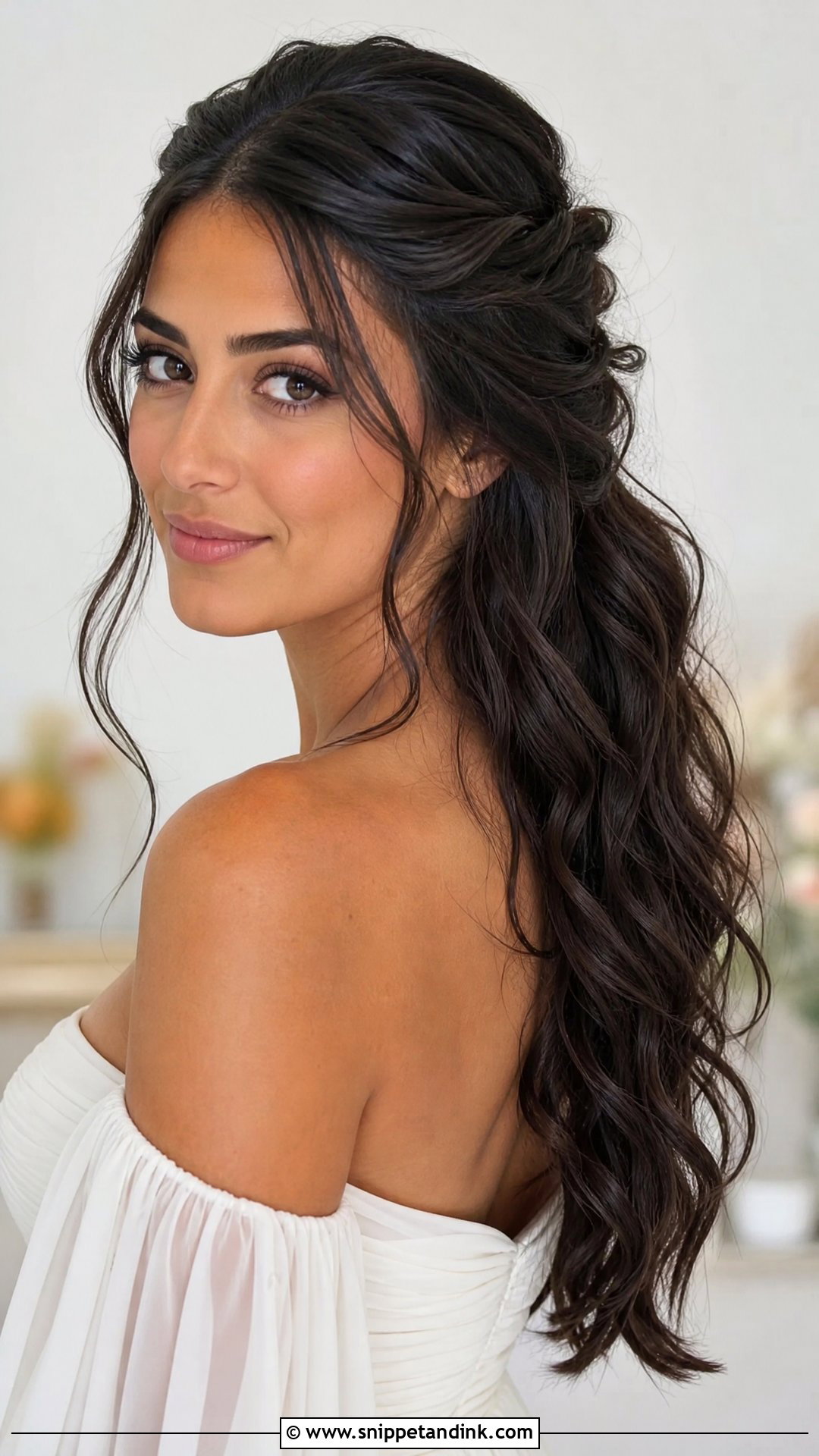 Dark Hair Half Up Half Down With Twists - Snippet and Ink - 15 Dark Hair Half-Up Half-Down Wedding Hair Ideas