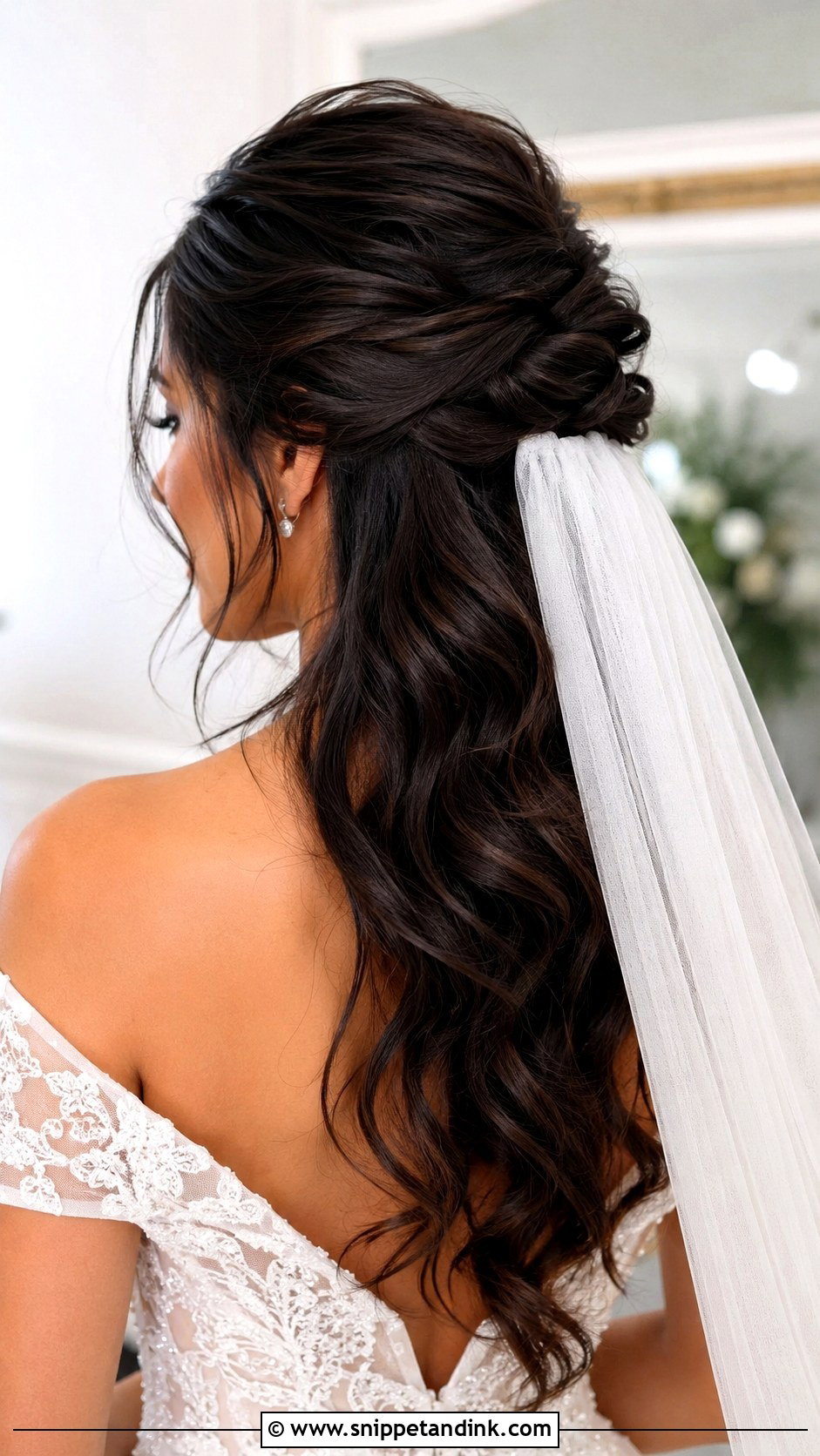 Dark Hair Half Up Wedding Hairstyle - Snippet and Ink - 15 Wedding Hairstyles for Dark Hair