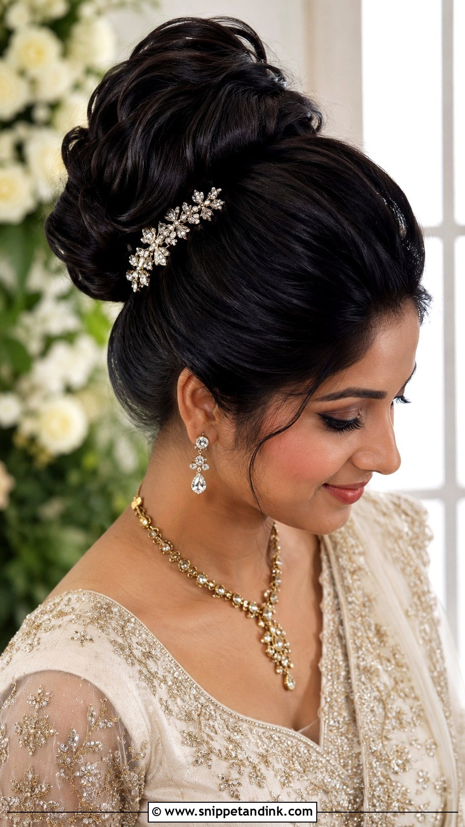 Dark Hair High Bun Wedding Hairstyle - Snippet and Ink - 15 Wedding Hairstyles for Dark Hair