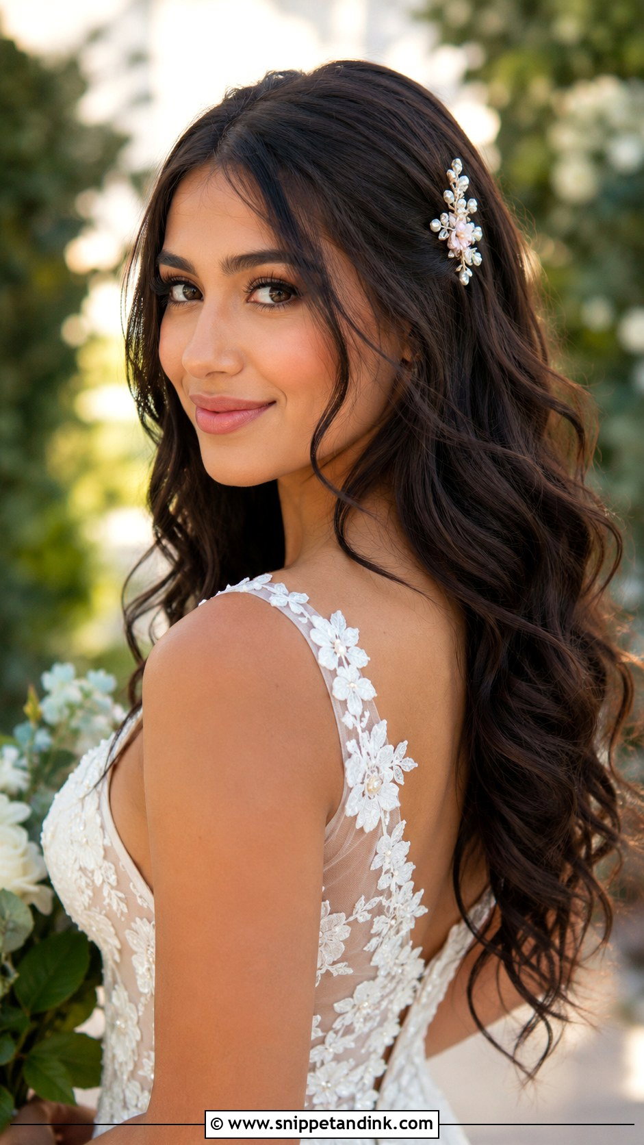 Dark Hair Loose Waves Wedding Hairstyle - Snippet and Ink - 15 Wedding Hairstyles for Dark Hair