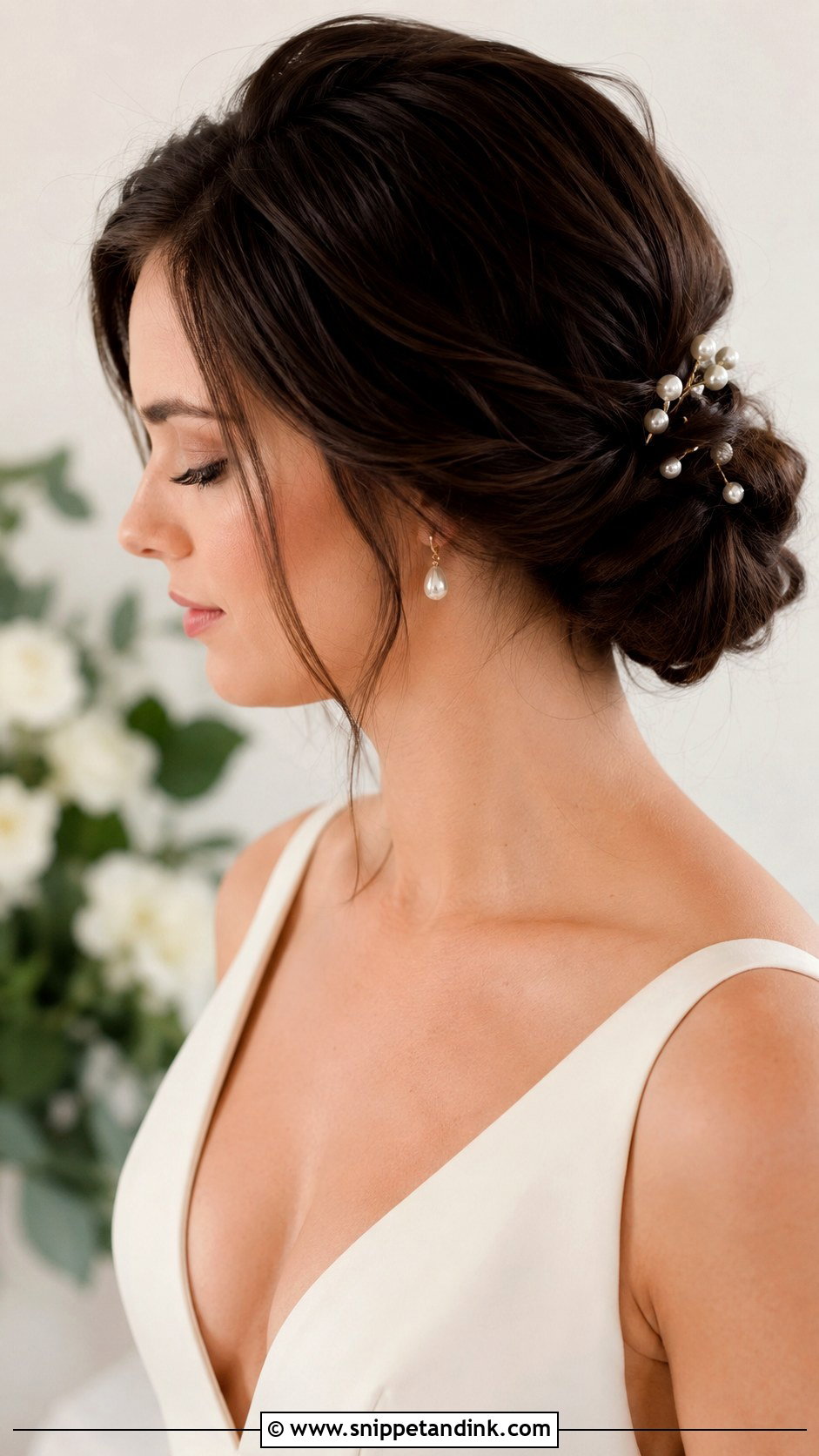 Dark Hair Low Bun Wedding Hairstyle - Snippet and Ink - 15 Wedding Hairstyles for Dark Hair