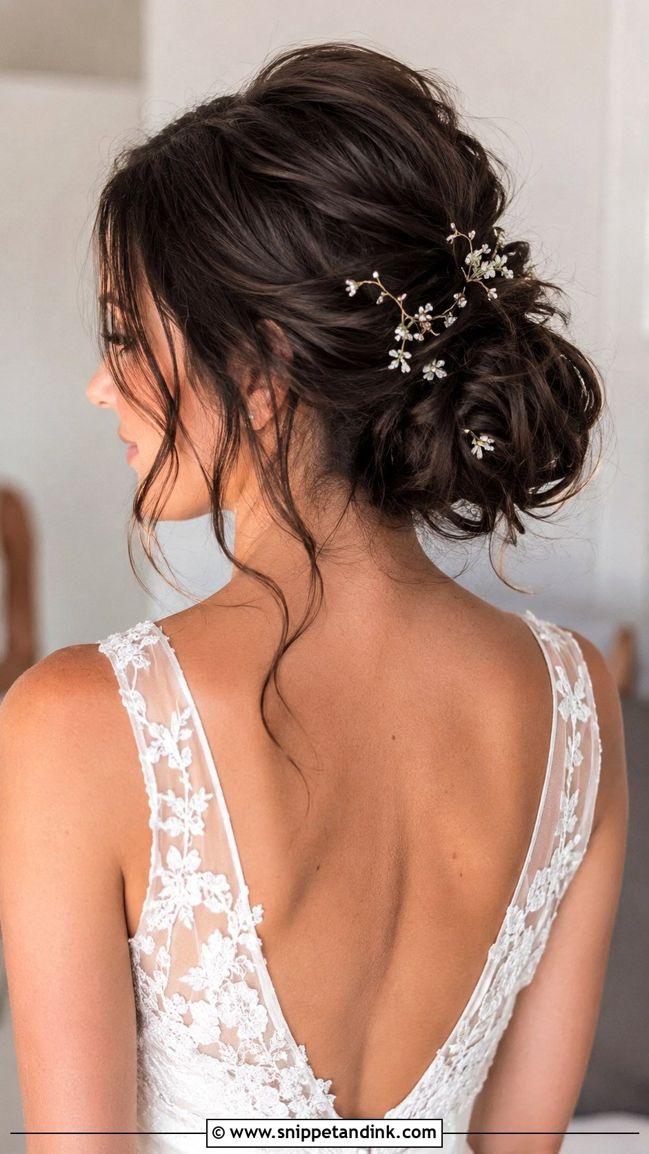 Dark Hair Messy Bun Wedding Hairstyle - Snippet and Ink - 15 Wedding Hairstyles for Dark Hair