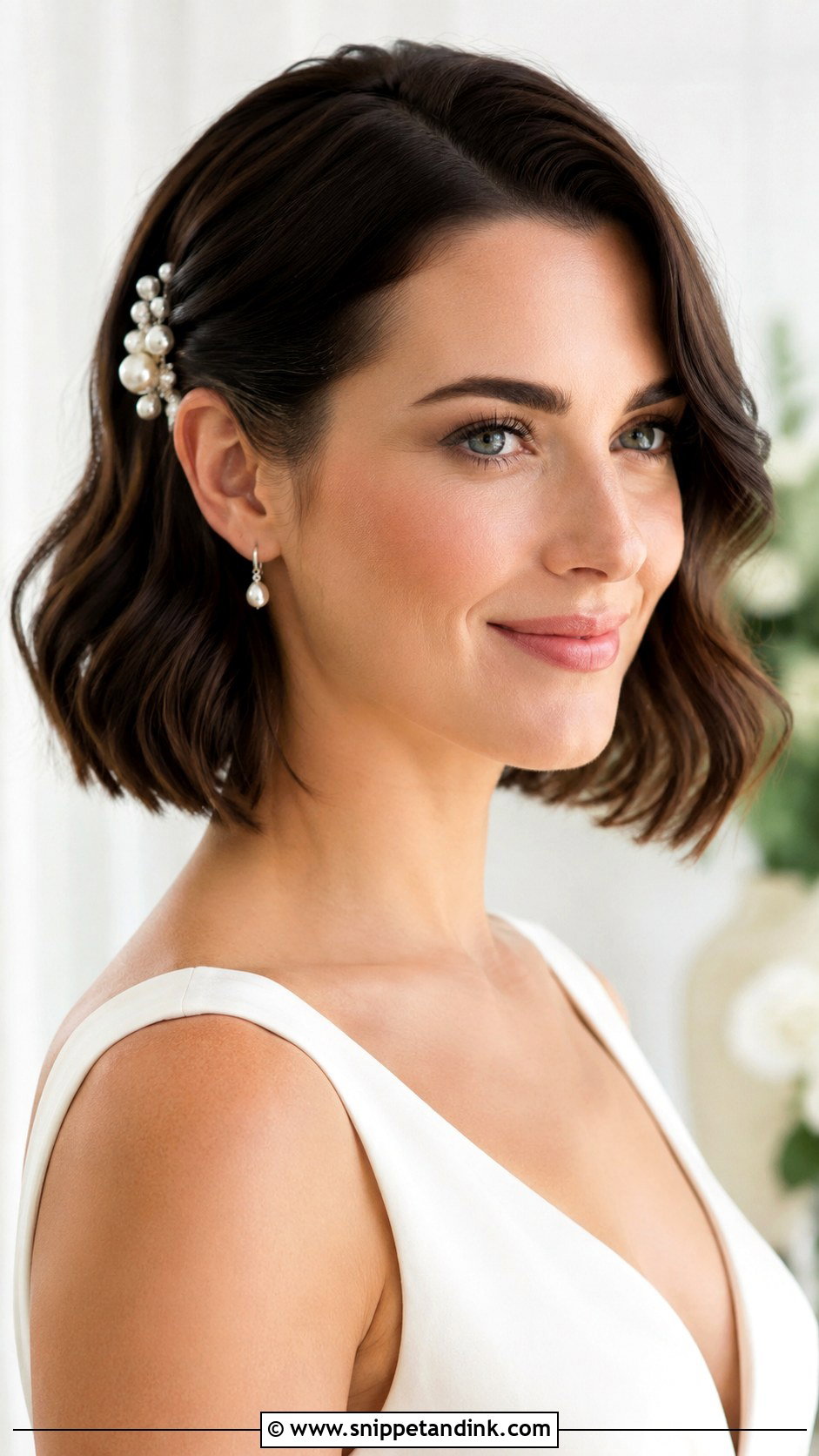 Dark Hair Short Bob Wedding Hairstyle - Snippet and Ink - 15 Wedding Hairstyles for Dark Hair