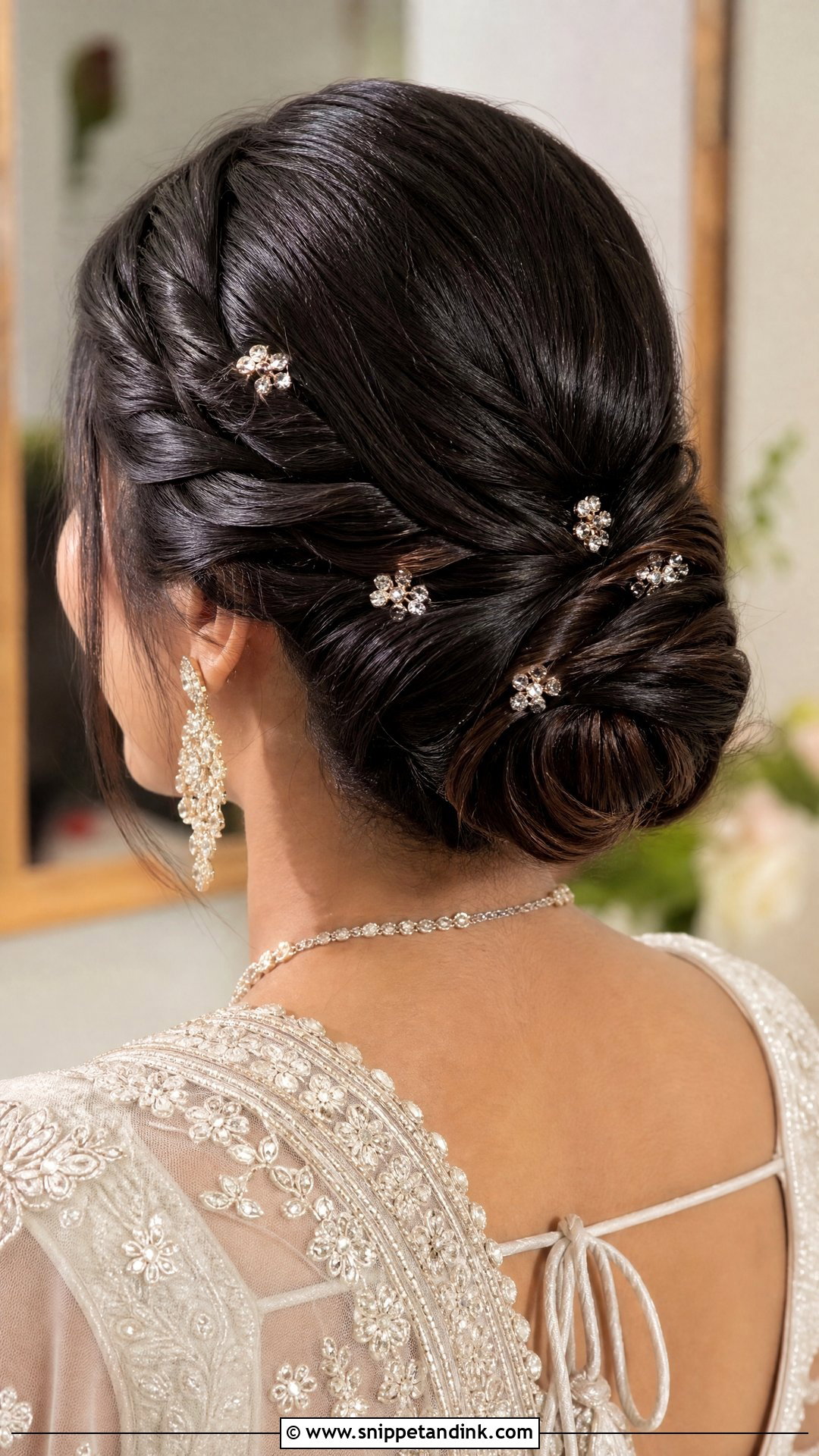 Dark Hair Twisted Updo Wedding Style - Snippet and Ink - 20 Dark Wedding Hair Ideas