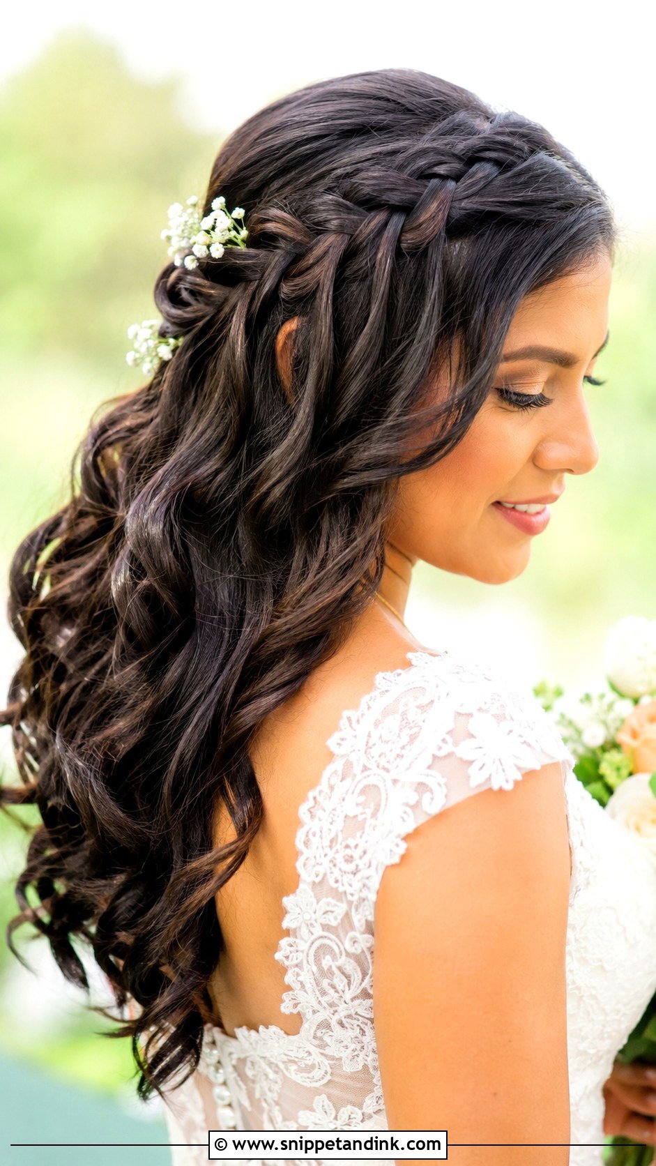 Dark Hair Waterfall Braid Wedding Hairstyle - Snippet and Ink - 15 Wedding Hairstyles for Dark Hair
