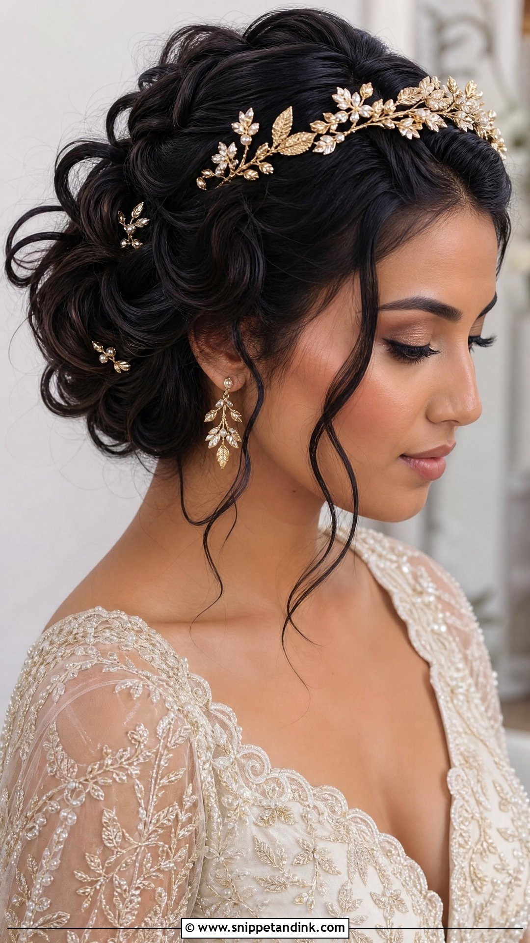Dark Hair Wedding Hairstyle With Gold Accents - Snippet and Ink - 20 Dark Wedding Hair Ideas