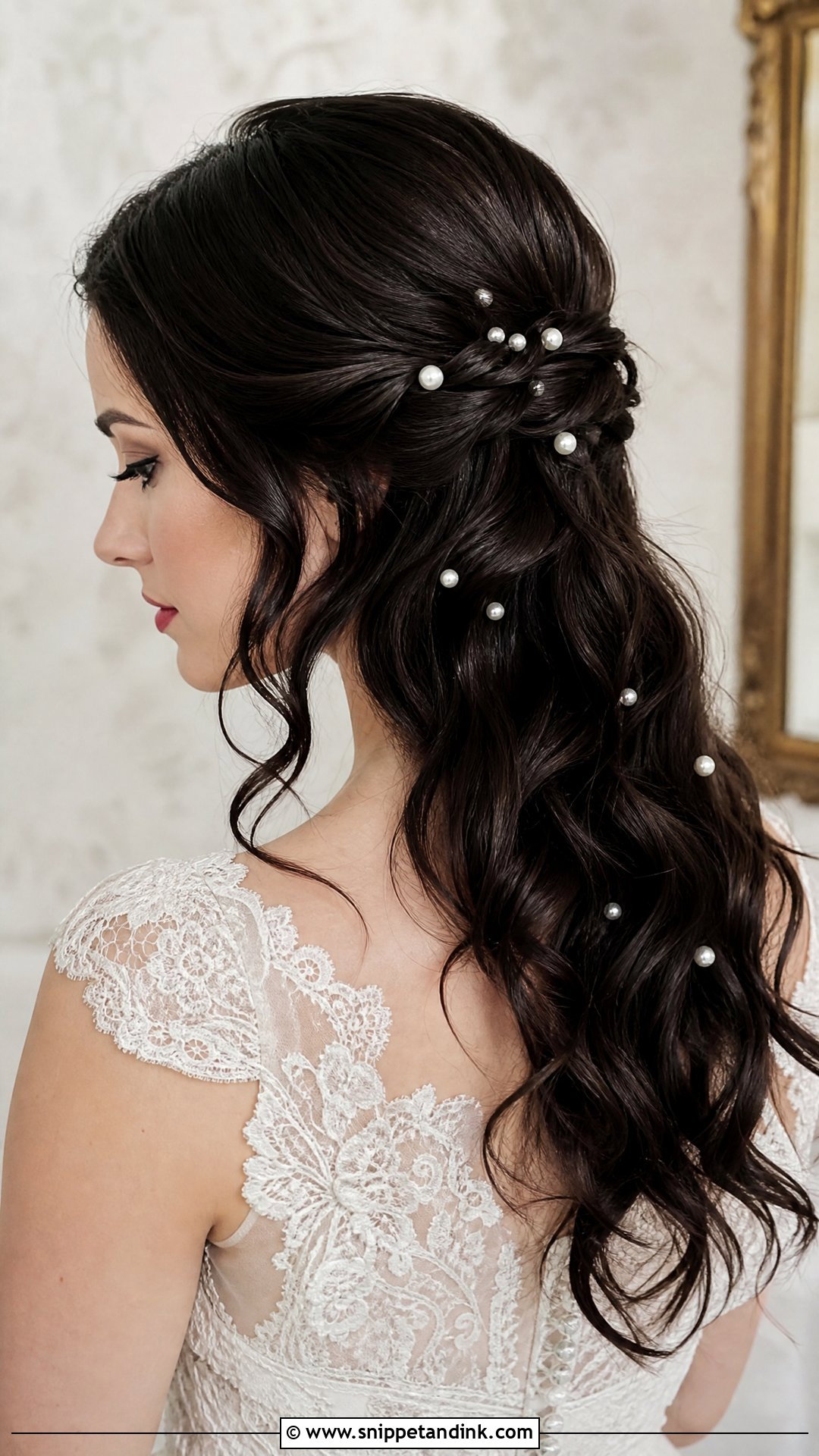 Dark Hair Wedding Hairstyle With Pearls - Snippet and Ink - 20 Dark Wedding Hair Ideas