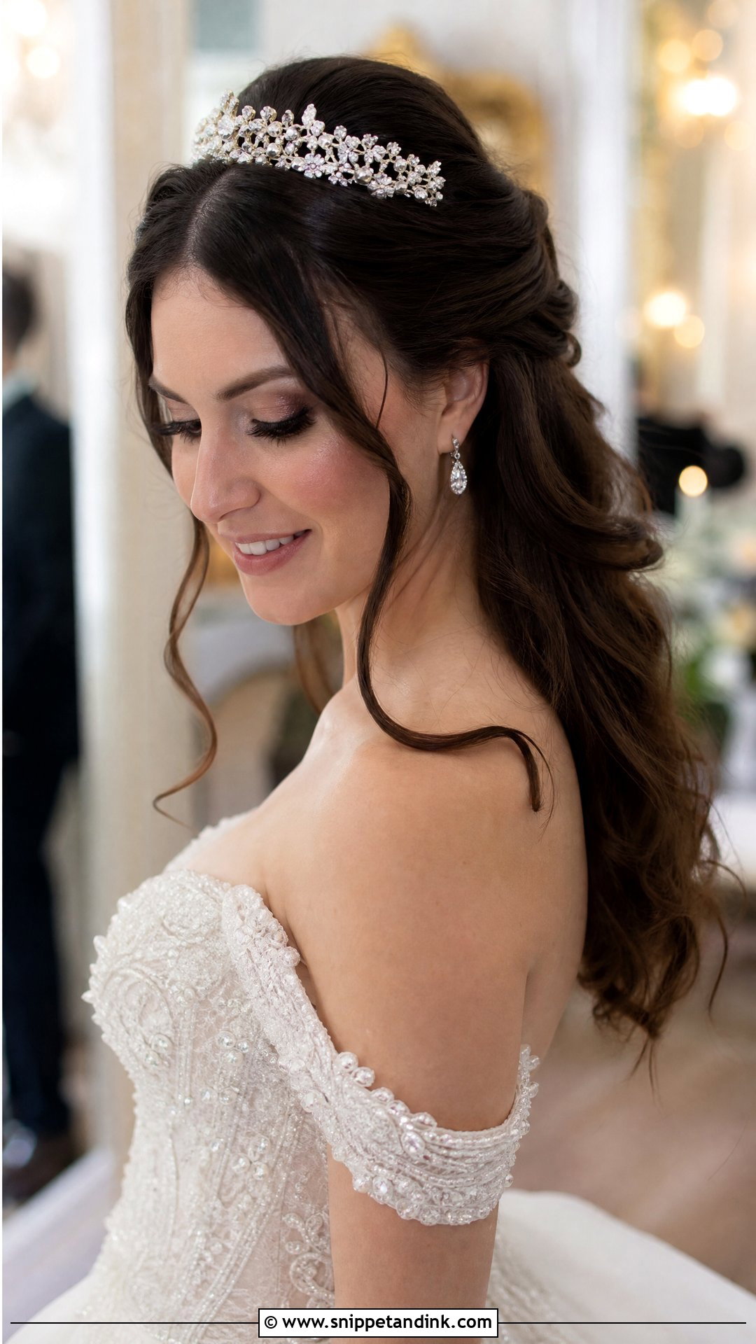 Dark Hair Wedding Hairstyle With Tiara - Snippet and Ink - 20 Dark Wedding Hair Ideas
